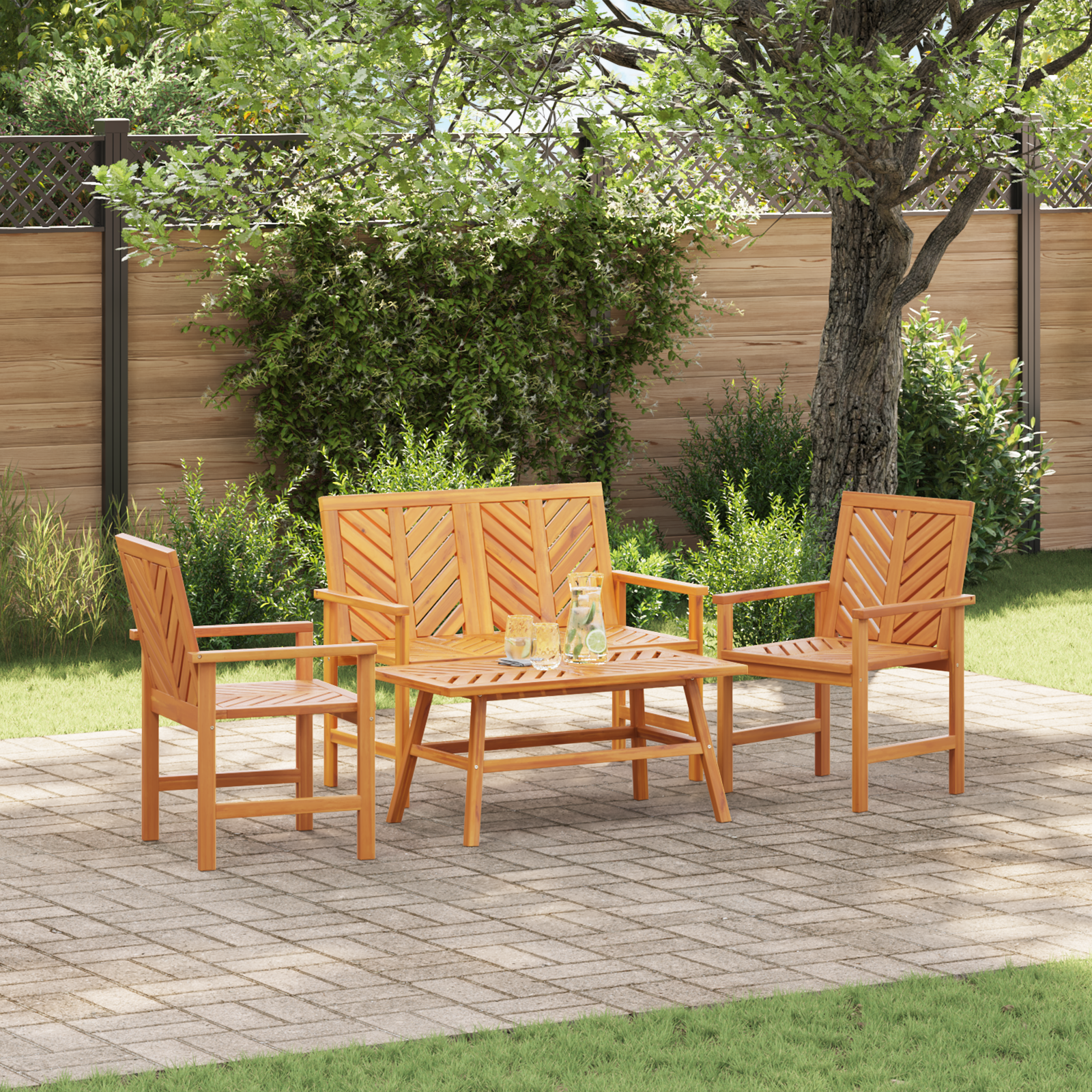 4 Piece Garden Lounge Set Solid Wood Acacia