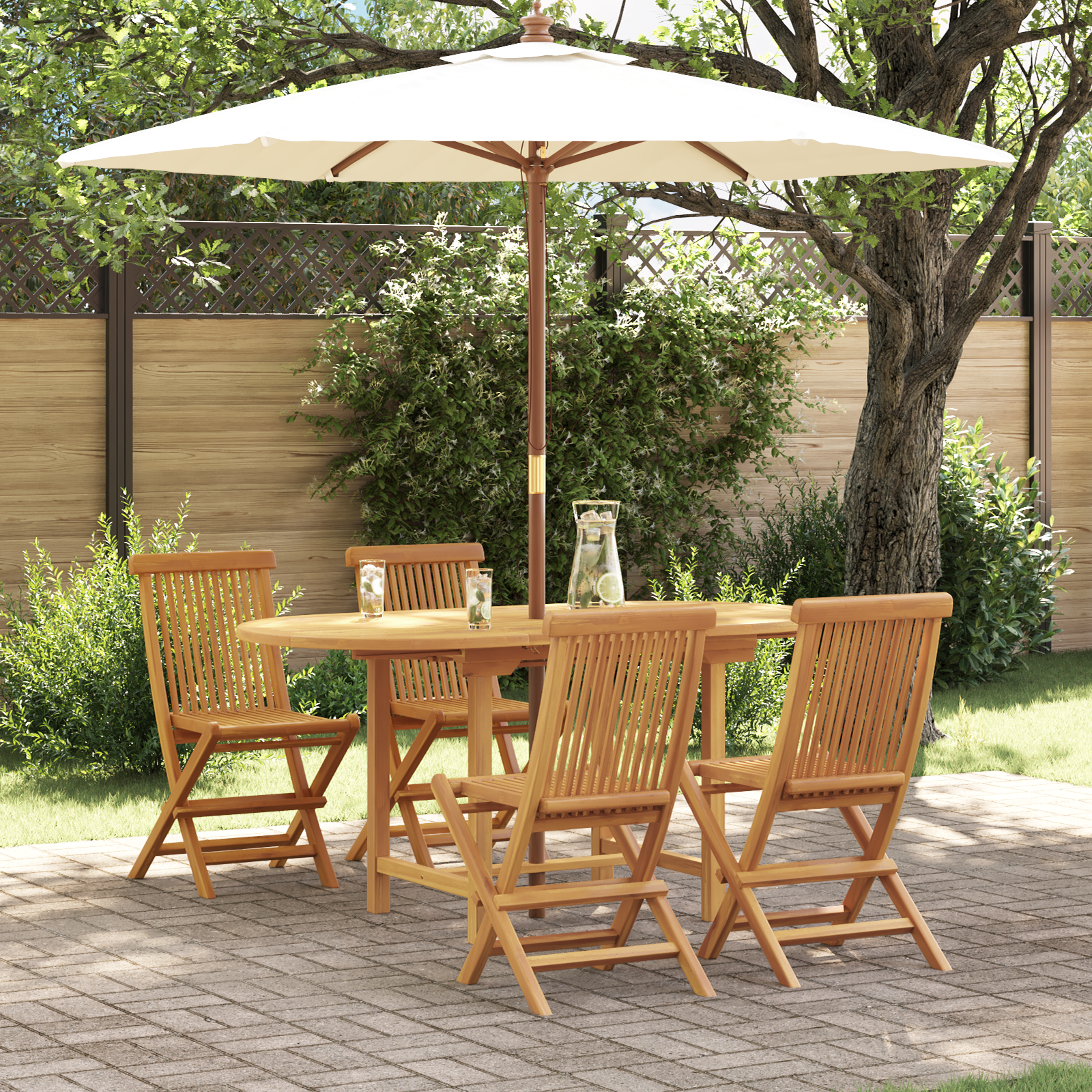 5 Piece Garden Dining Set Solid Wood Teak