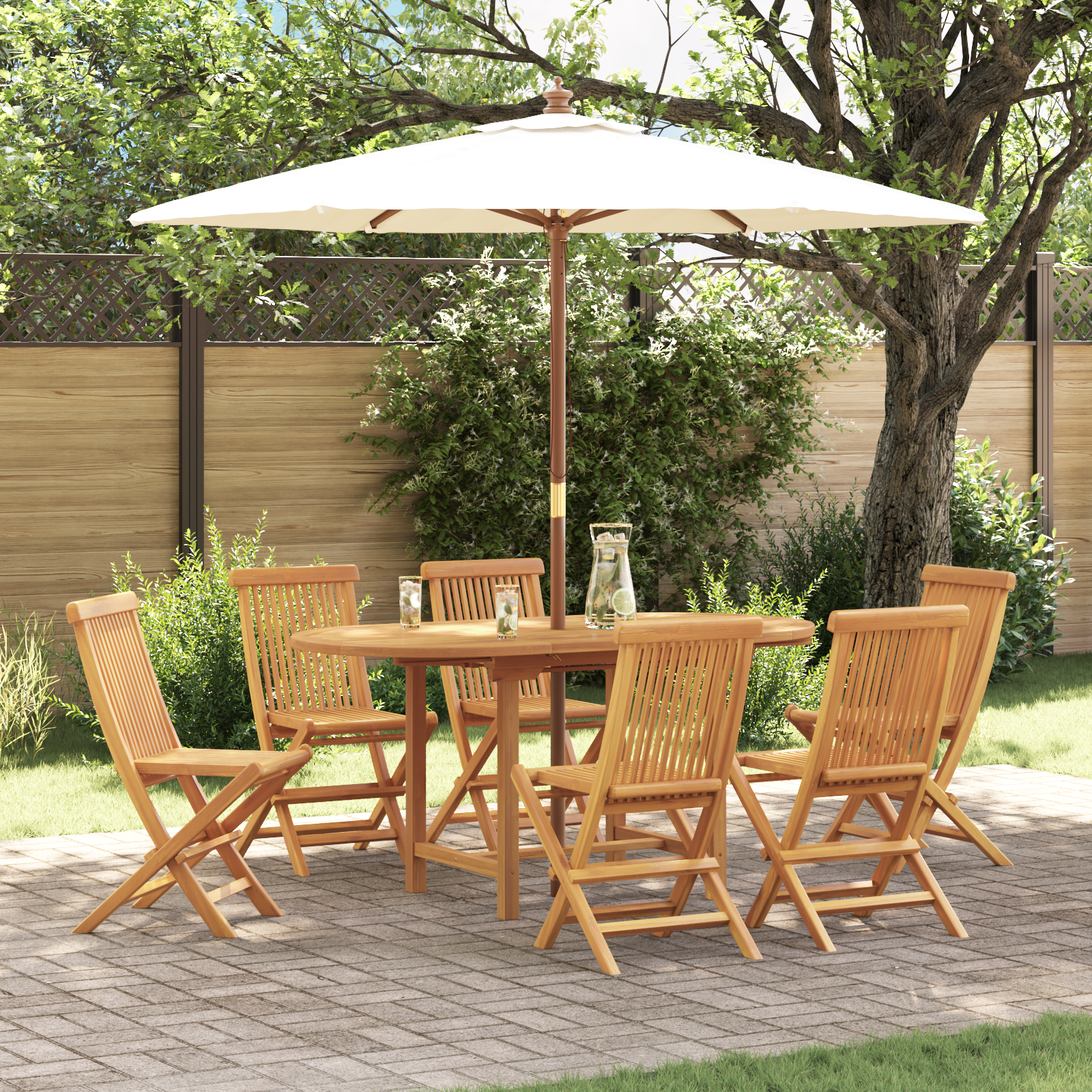 7 Piece Garden Dining Set Solid Wood Teak