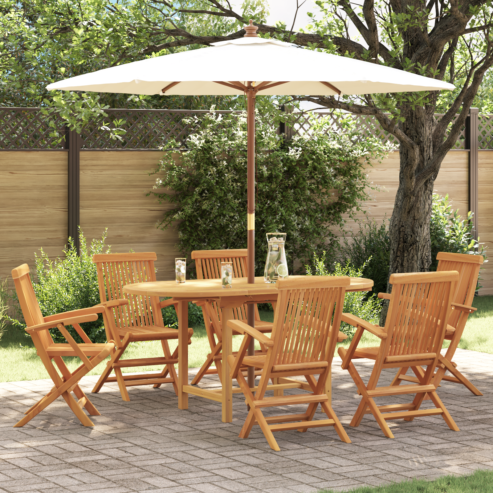 7-delig tuin eettafel set van massief teak