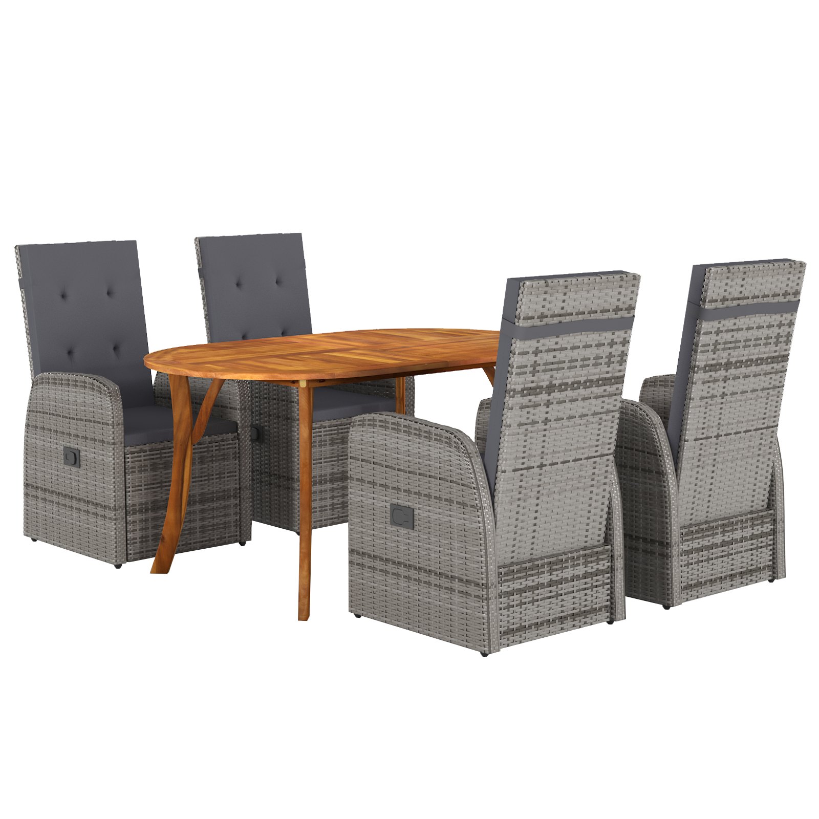 5 Piece Garden Dining Set with Cushions Grey Poly Rattan Acacia
