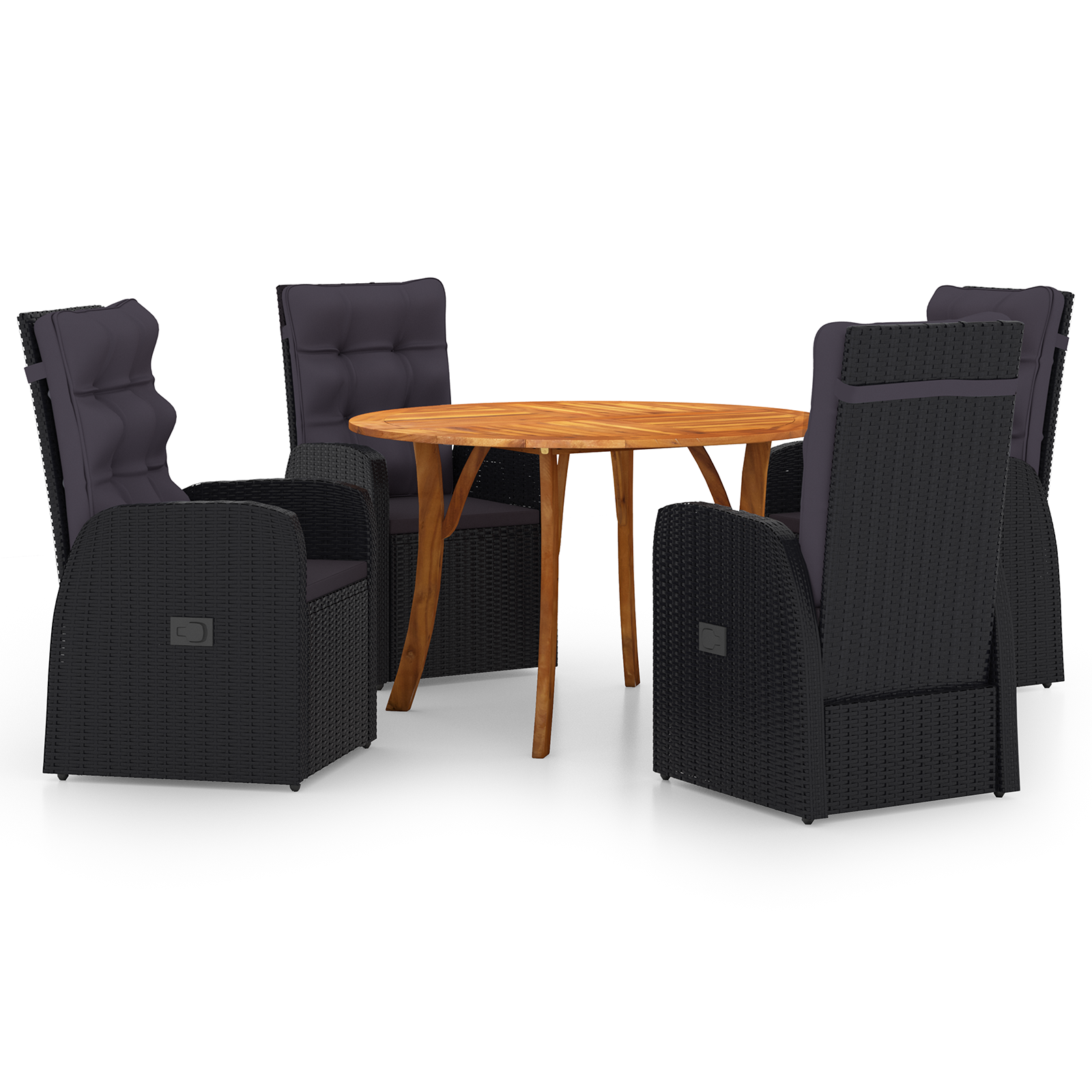 5 Piece Garden Dining Set with Cushions Black Poly Rattan Acacia - Image 2