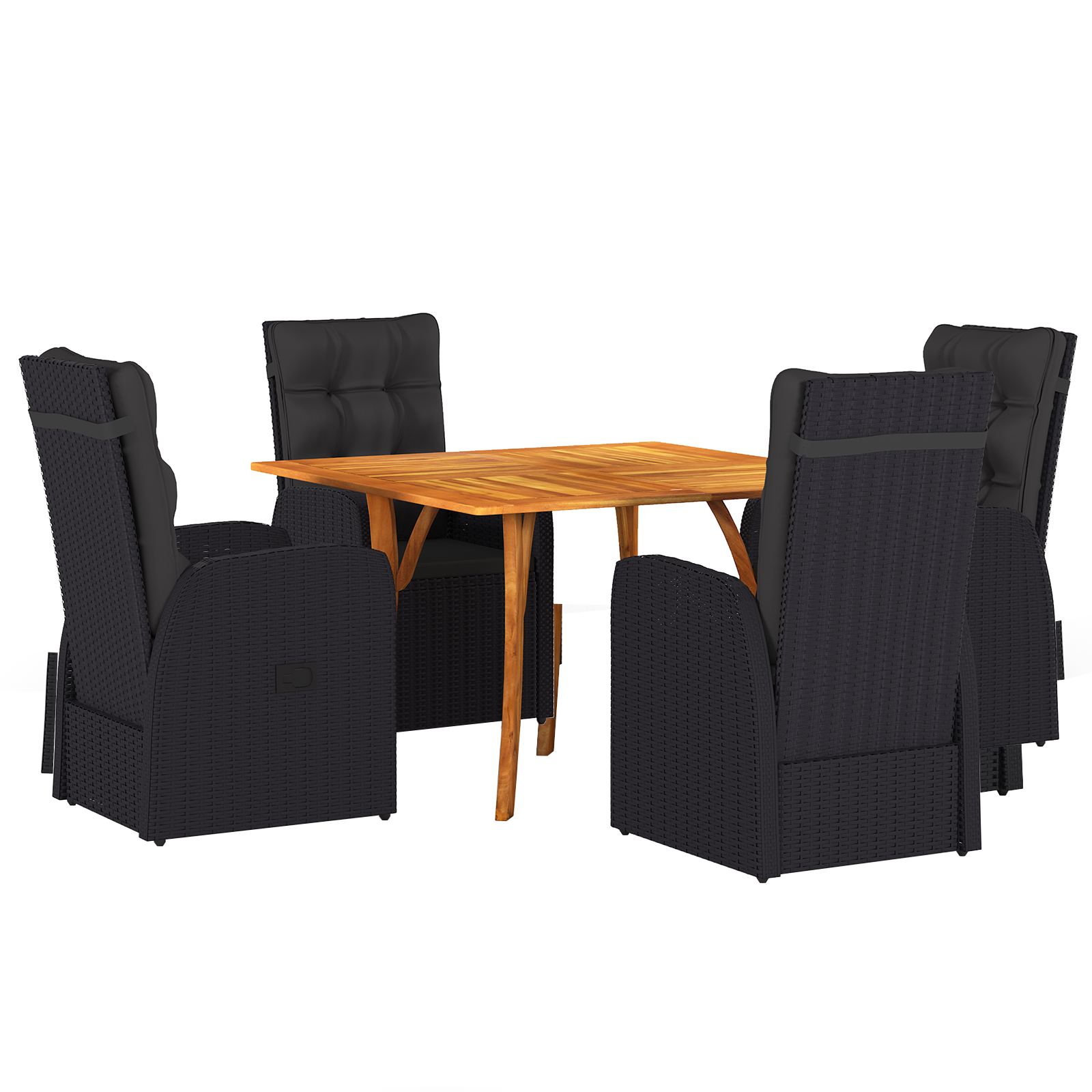 5 Piece Garden Dining Set with Cushions Black Poly Rattan Acacia