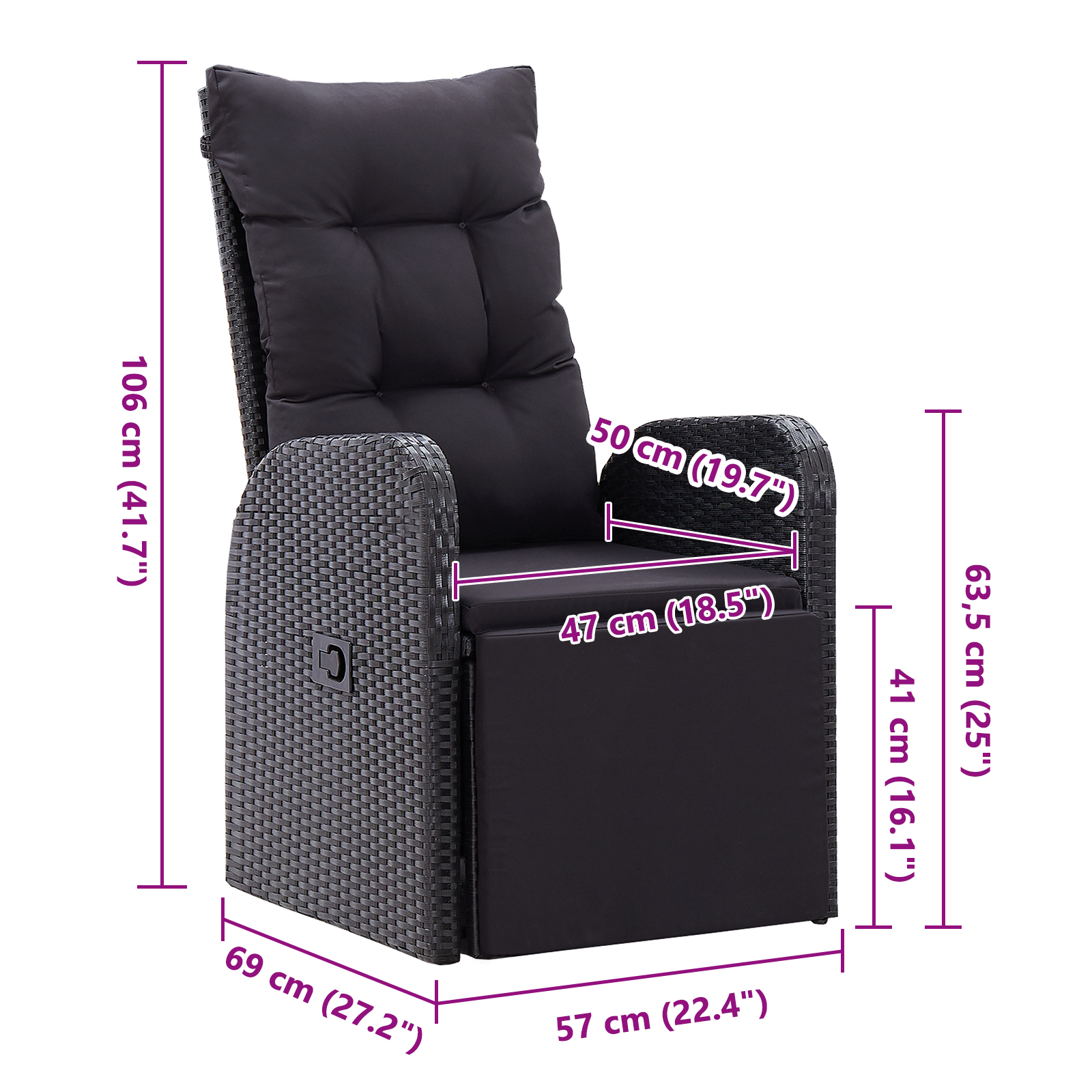 5 Piece Garden Dining Set with Cushions Black Poly Rattan Acacia - Image 10