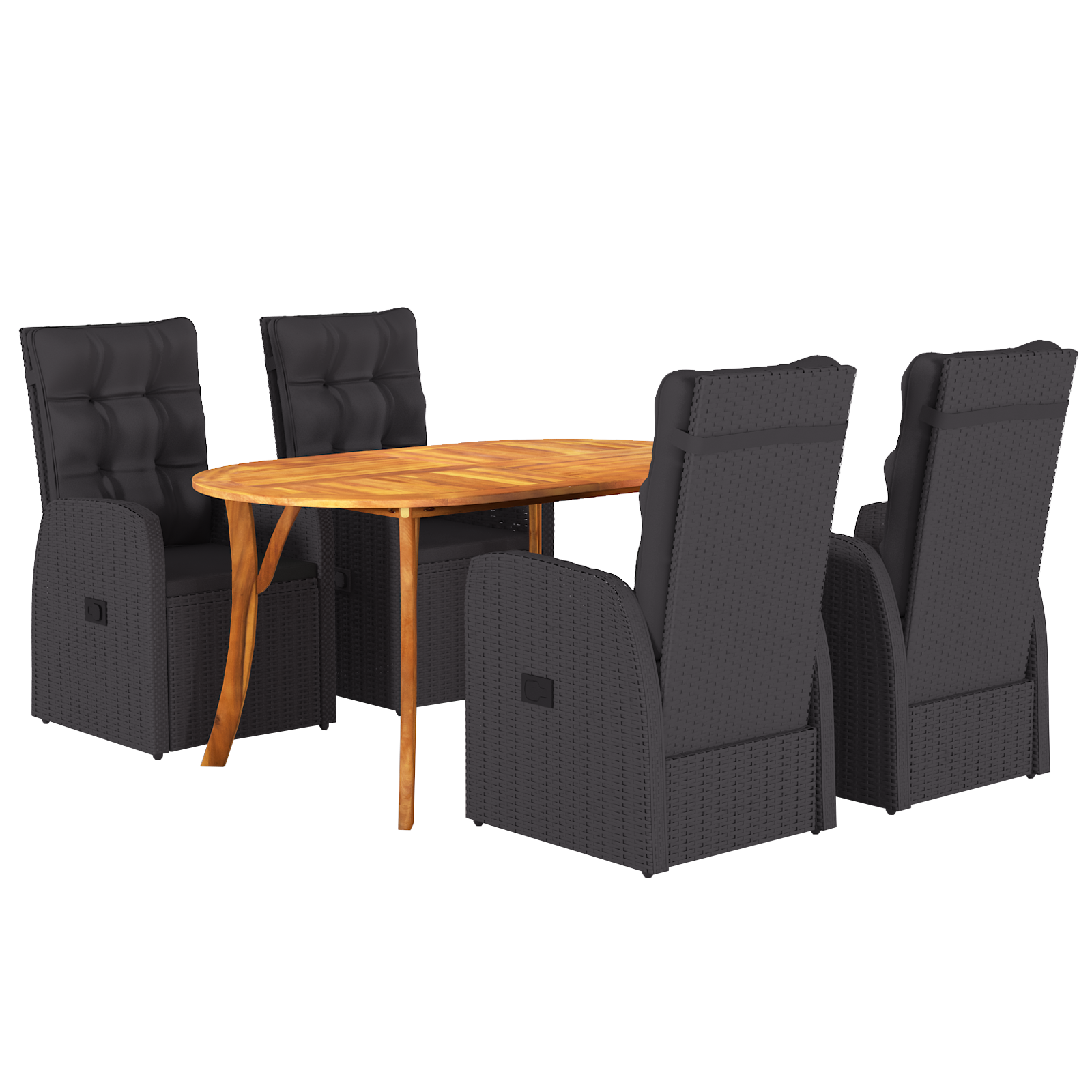 5 Piece Garden Dining Set with Cushions Black Poly Rattan Acacia