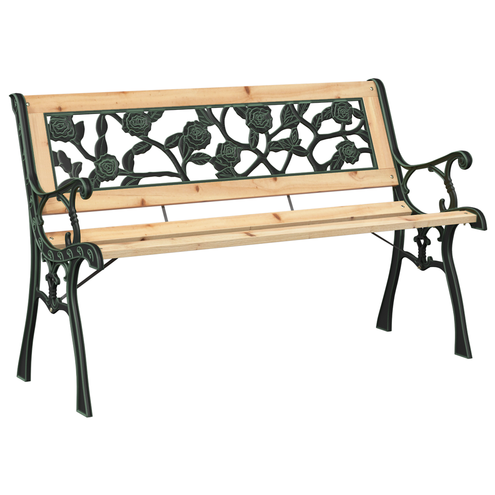 Garden Bench with Rose Patterned Backrest 116 cm Wood - Image 2