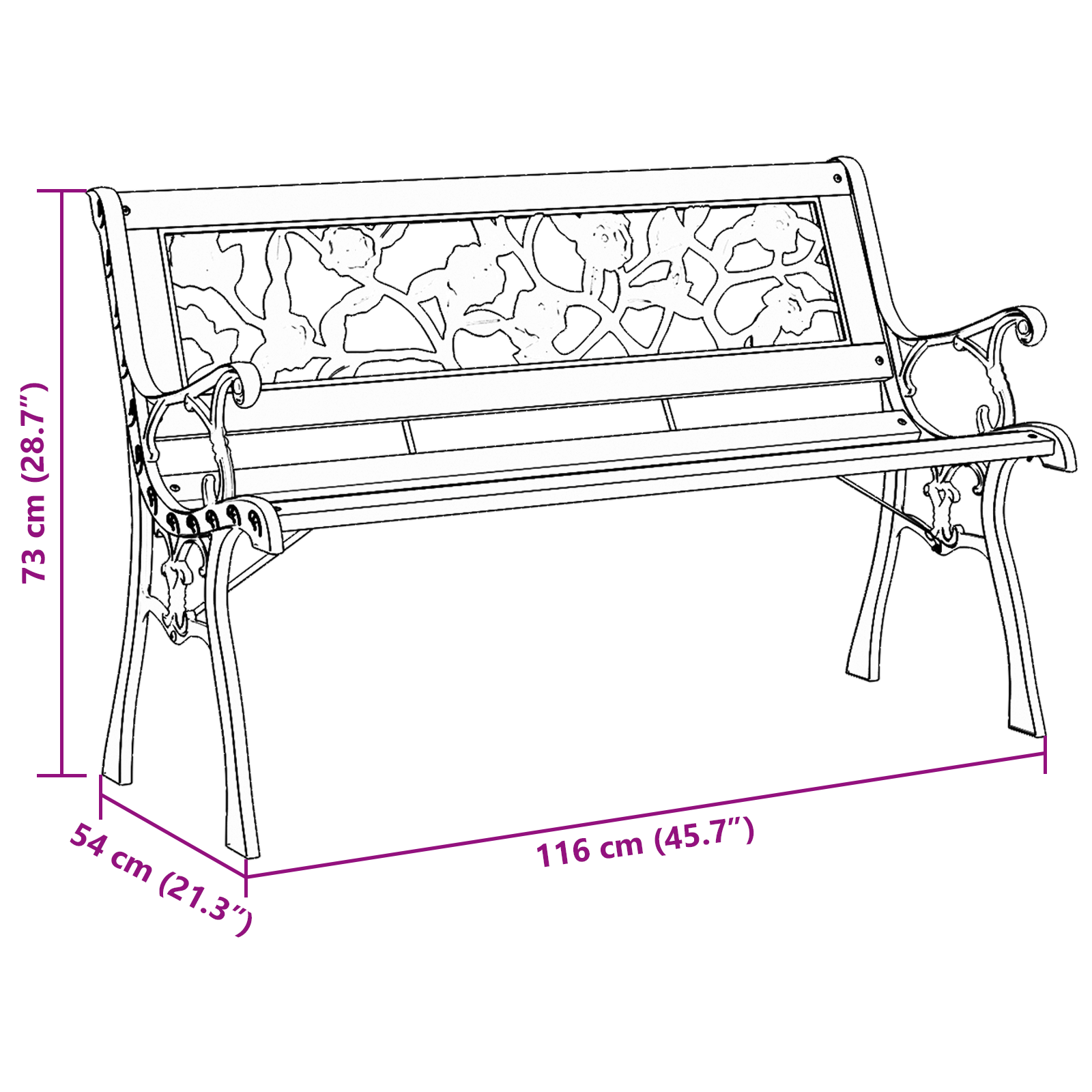 Garden Bench with Rose Patterned Backrest 116 cm Wood - Image 8