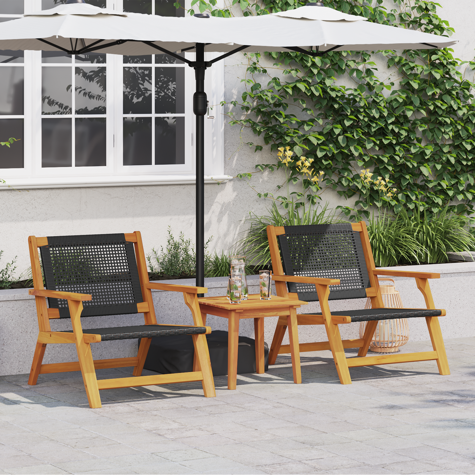 Outdoor Chairs with Table Set - 3 Pieces in Black Acacia Wood