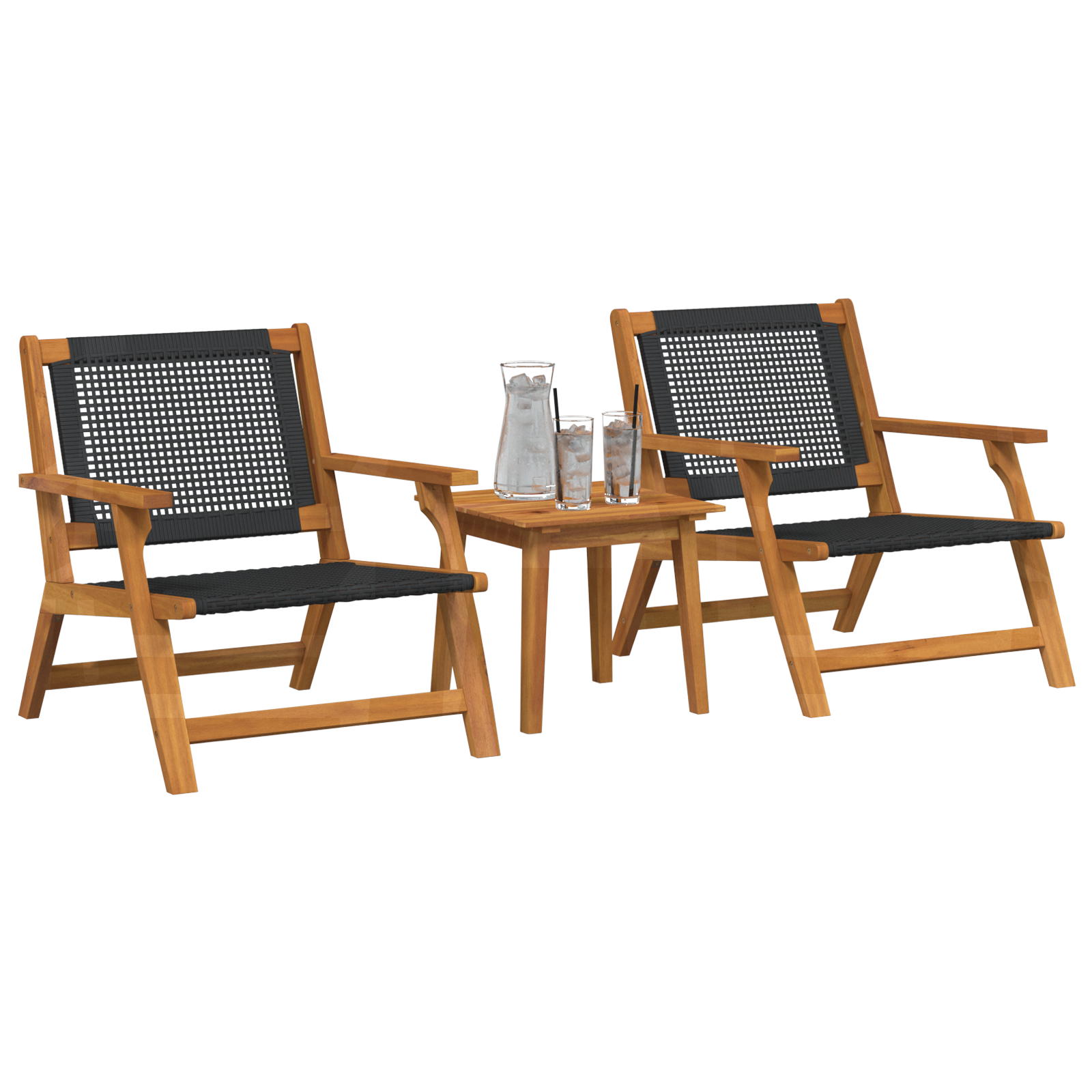Outdoor Chairs with Table Set - 3 Pieces in Black Acacia Wood - Image 3