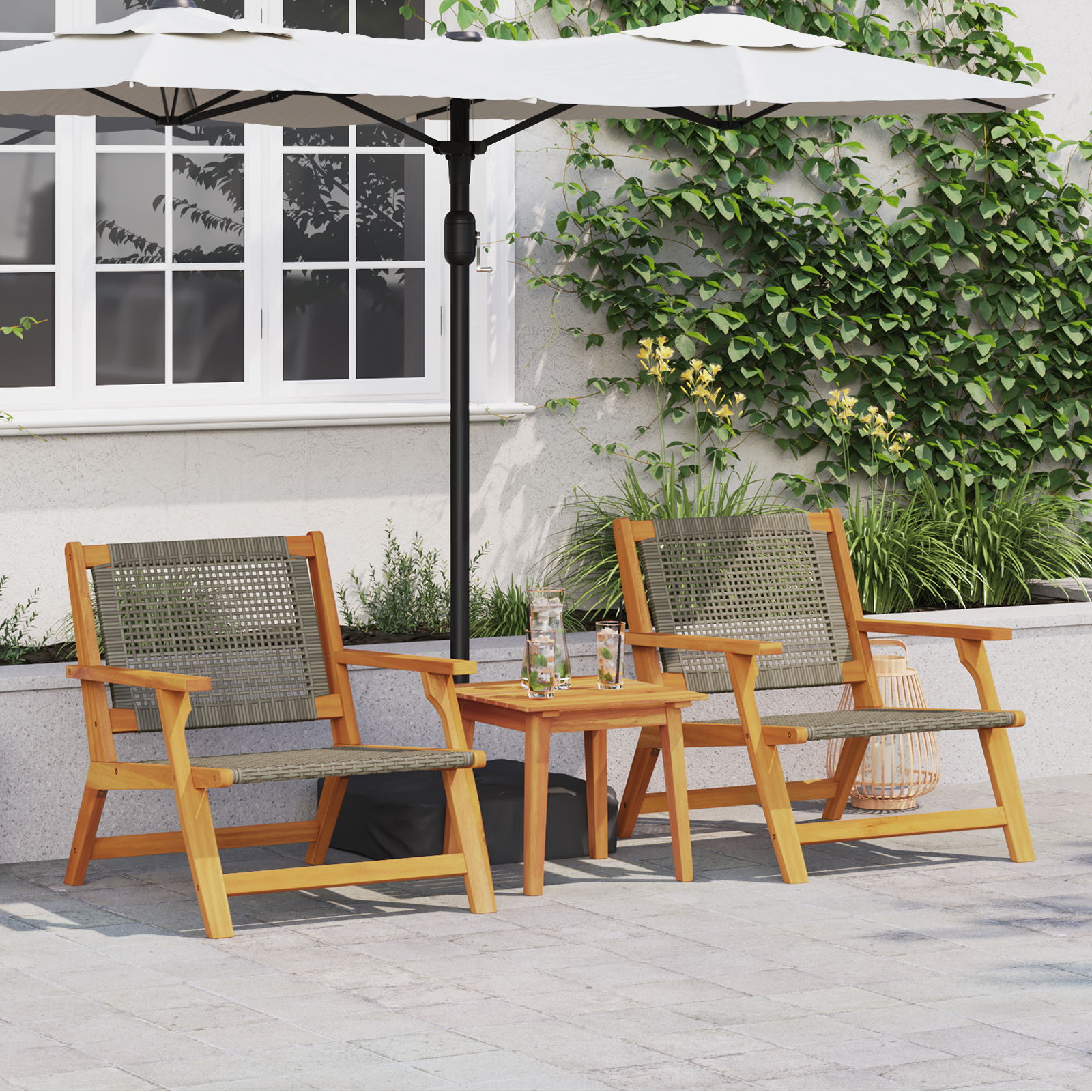 Garden Chairs with Table Set - 3 Pieces in Grey Solid Acacia Wood