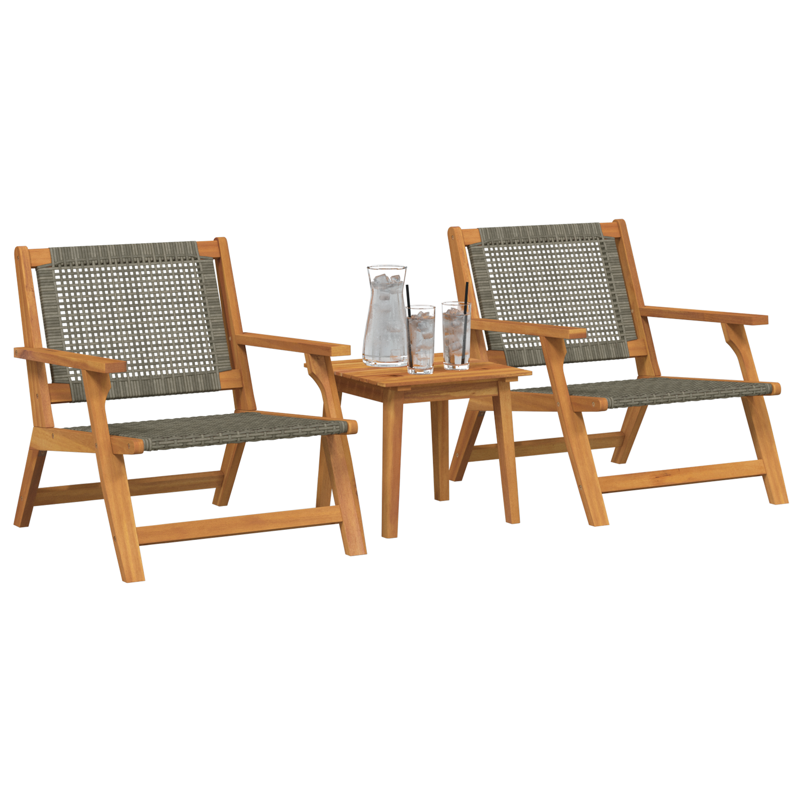 Garden Chairs with Table Set - 3 Pieces in Grey Solid Acacia Wood - Image 3