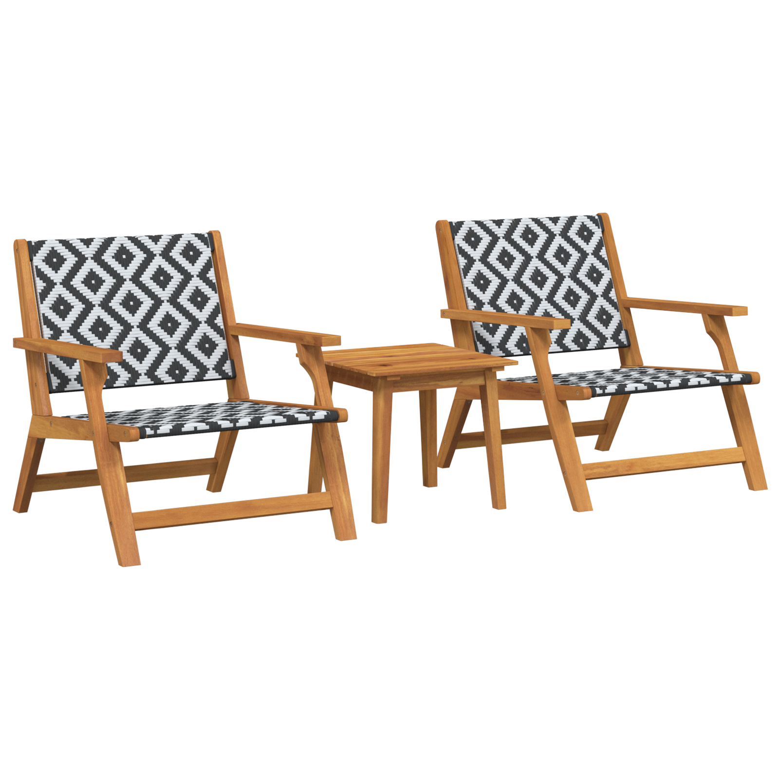 Garden Chairs with Table Set - 3 Pieces in Black and White, Made of Solid Acacia Wood - Image 2