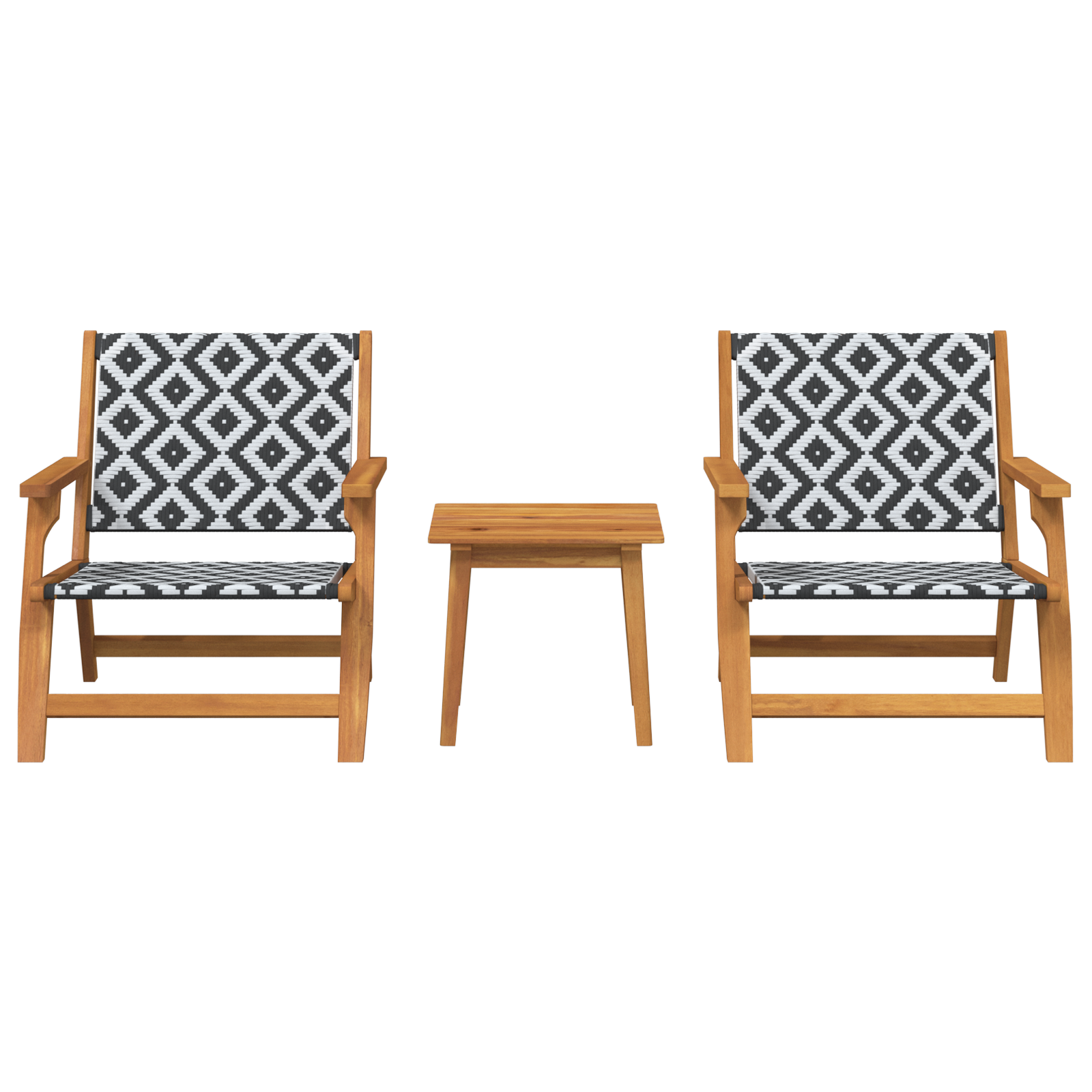 Garden Chairs with Table Set - 3 Pieces in Black and White, Made of Solid Acacia Wood - Image 5