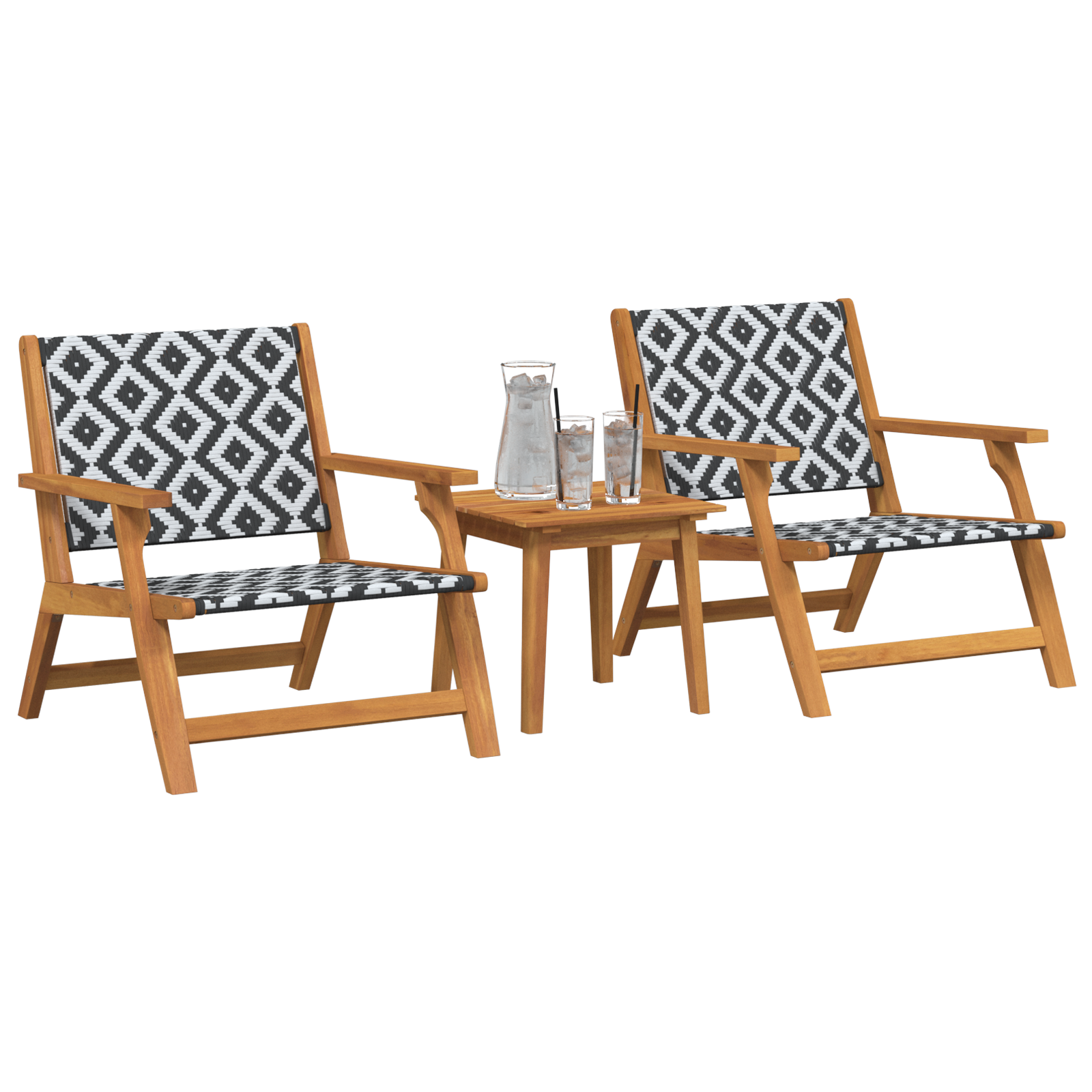 Garden Chairs with Table Set - 3 Pieces in Black and White, Made of Solid Acacia Wood - Image 3