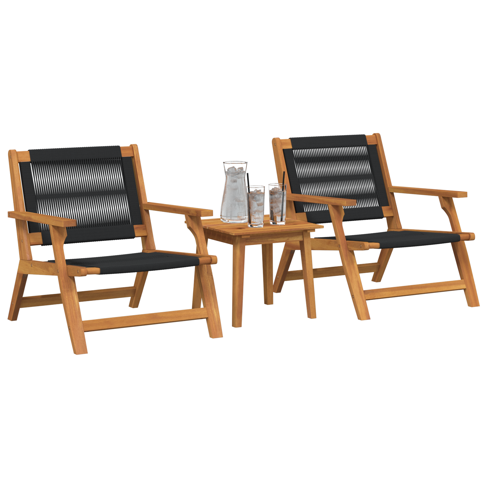 Garden Chairs with Table 3 pcs Black Solid Wood Acacia - Image 3