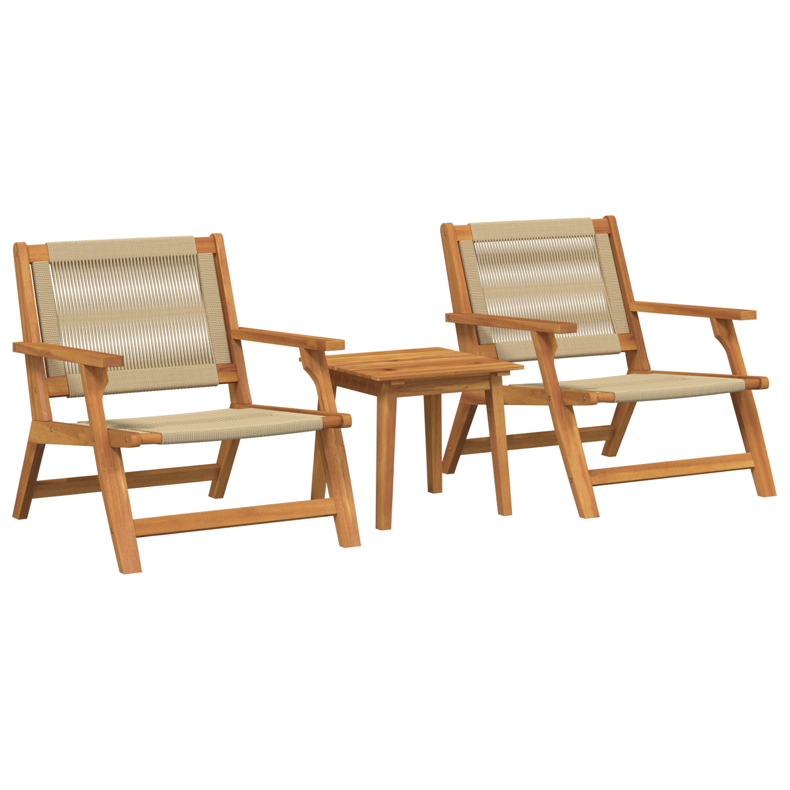 Garden Chairs with Table Set - 3 Pieces in Beige Solid Acacia Wood - Image 2