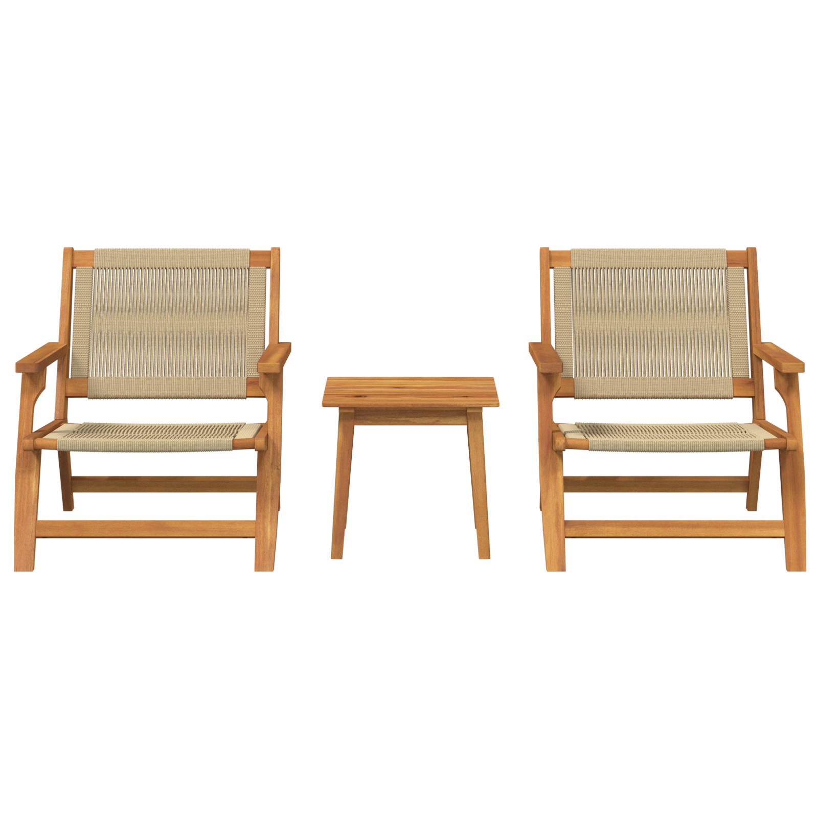 Garden Chairs with Table Set - 3 Pieces in Beige Solid Acacia Wood - Image 5