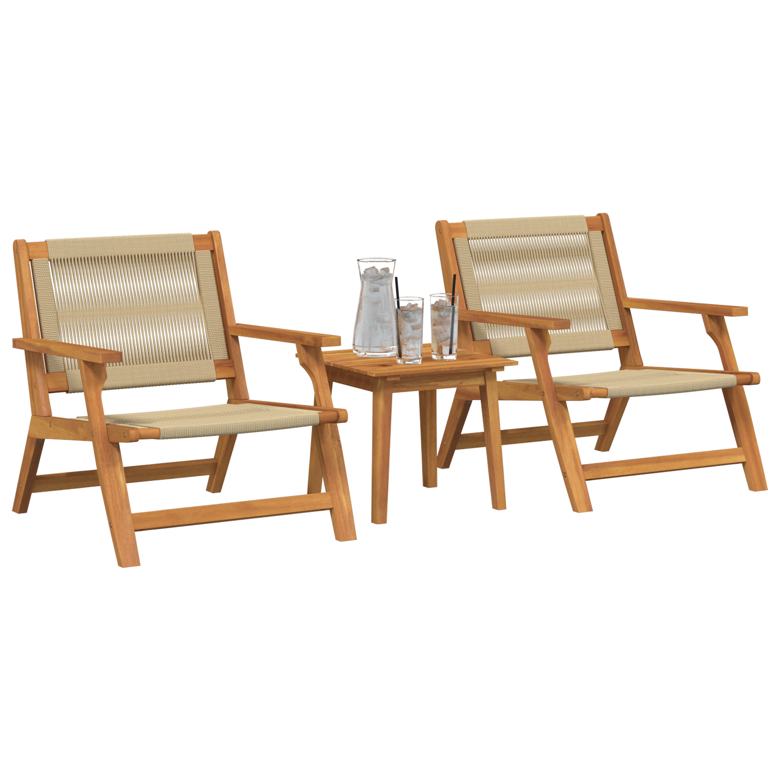 Garden Chairs with Table Set - 3 Pieces in Beige Solid Acacia Wood - Image 3