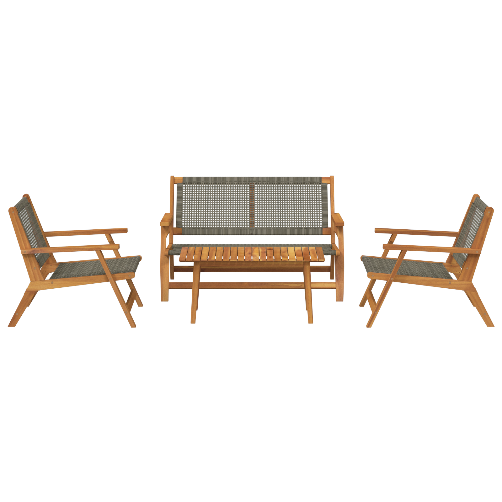 Градински столове с маса - 4 бр. Сиви от масивно акациево дърво - Image 5