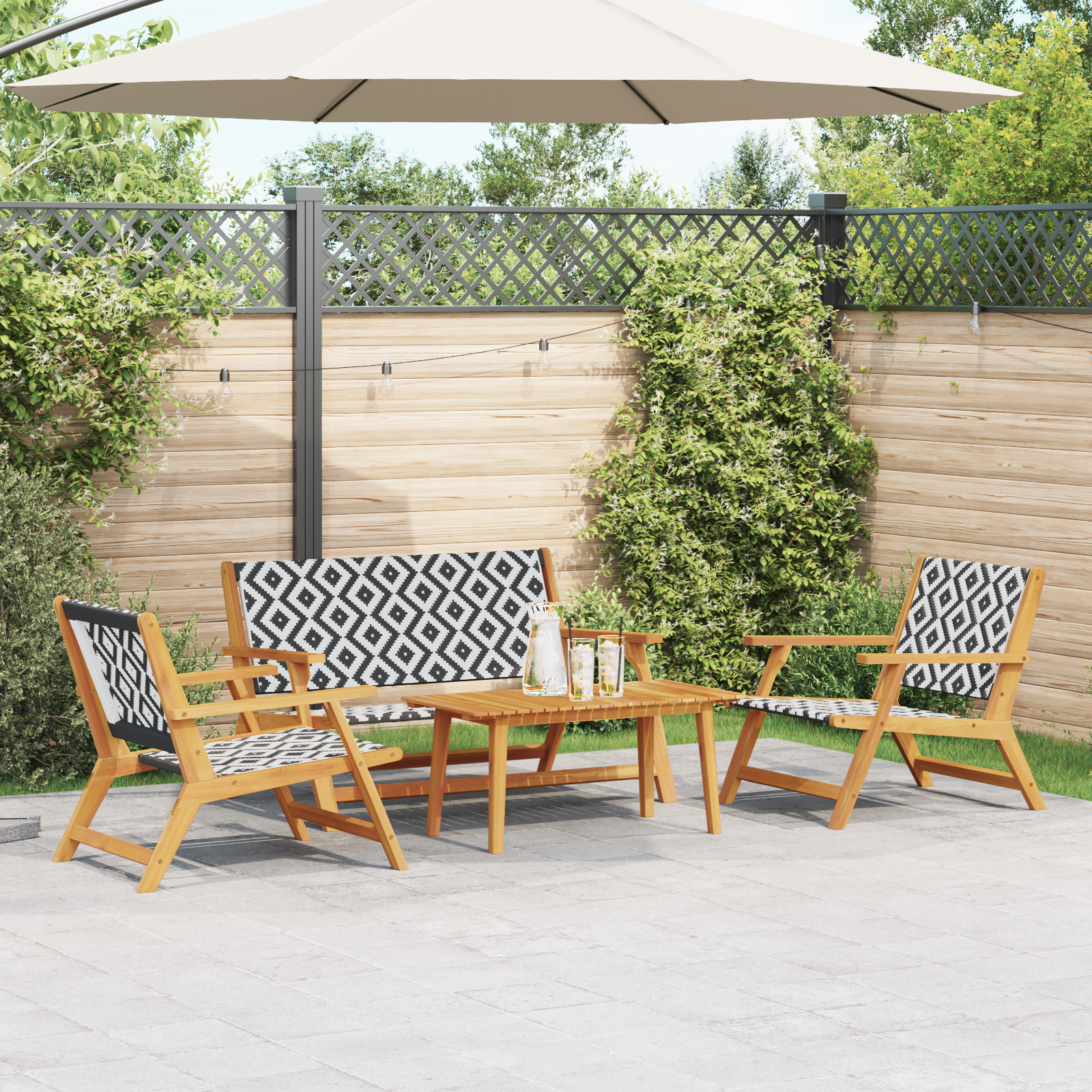 Tuinstoelen met Tafel Set – 4 Delen, Zwart en Wit, Gemaakt van Massief Acaciahout