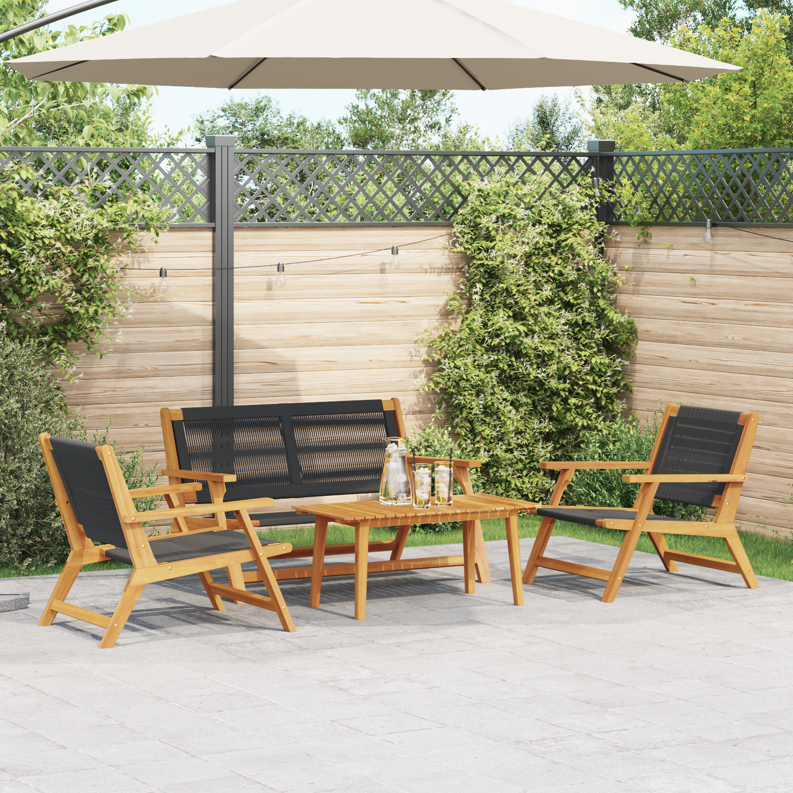 Tuinstoelen met Tafel 4 stuks Zwart Massief Hout Acacia