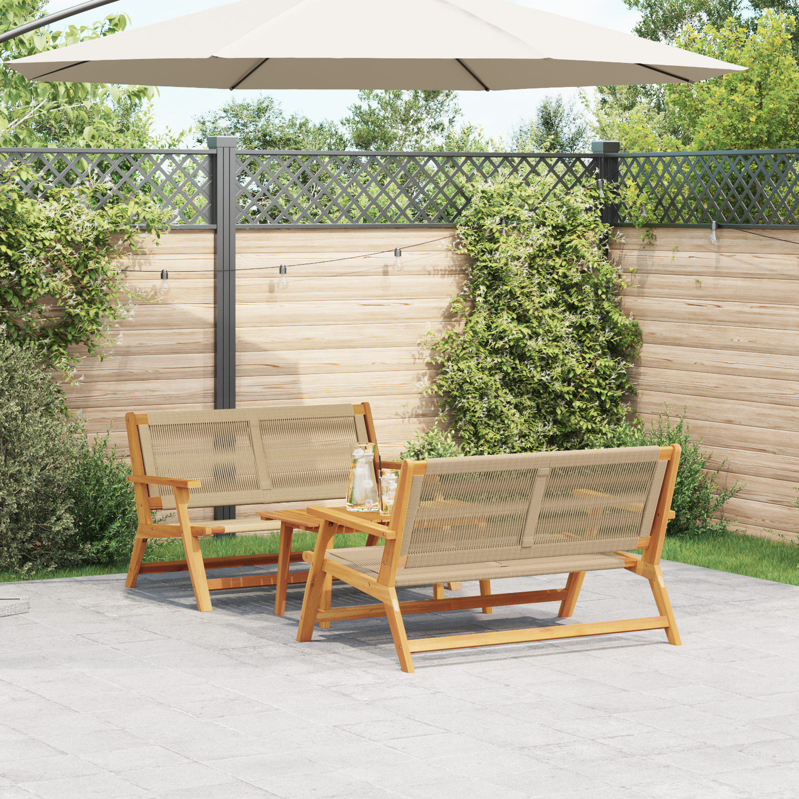 Tuinstoelen met tafel 3 stuks Beige Massief acaciahout
