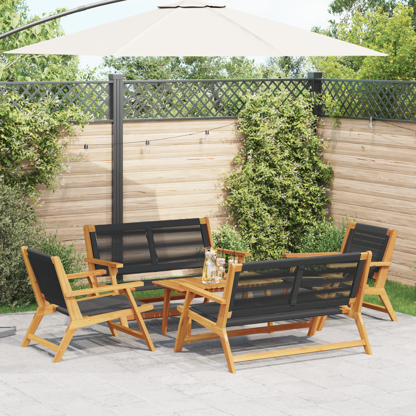 Tuinmeubels met Tafel 5 stuks Zwart Massief Acaciahout