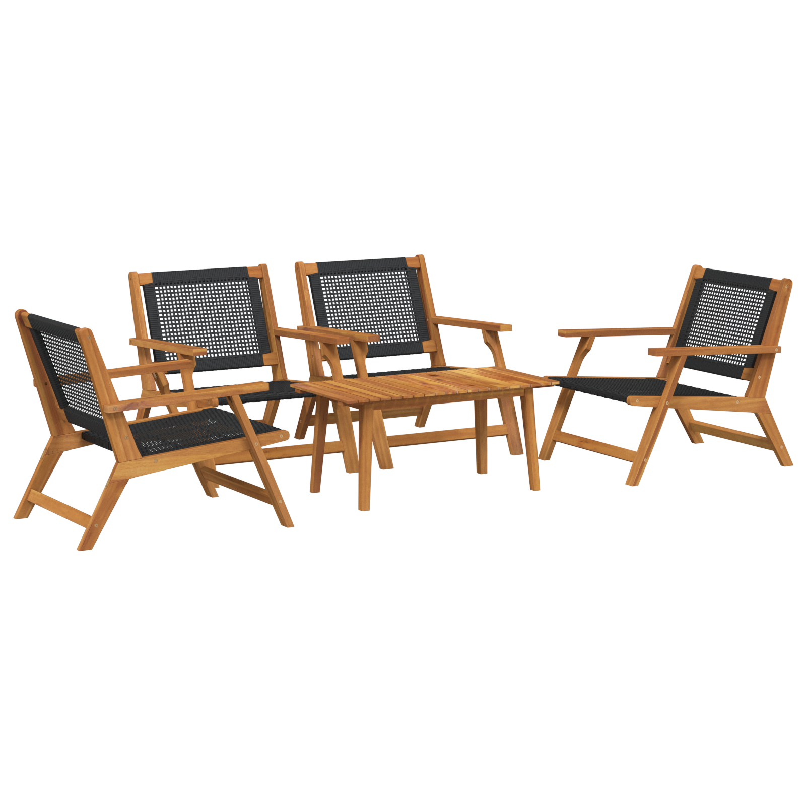 Garden Chairs with Table Set - 5 Pieces, Black Acacia Wood - Image 2