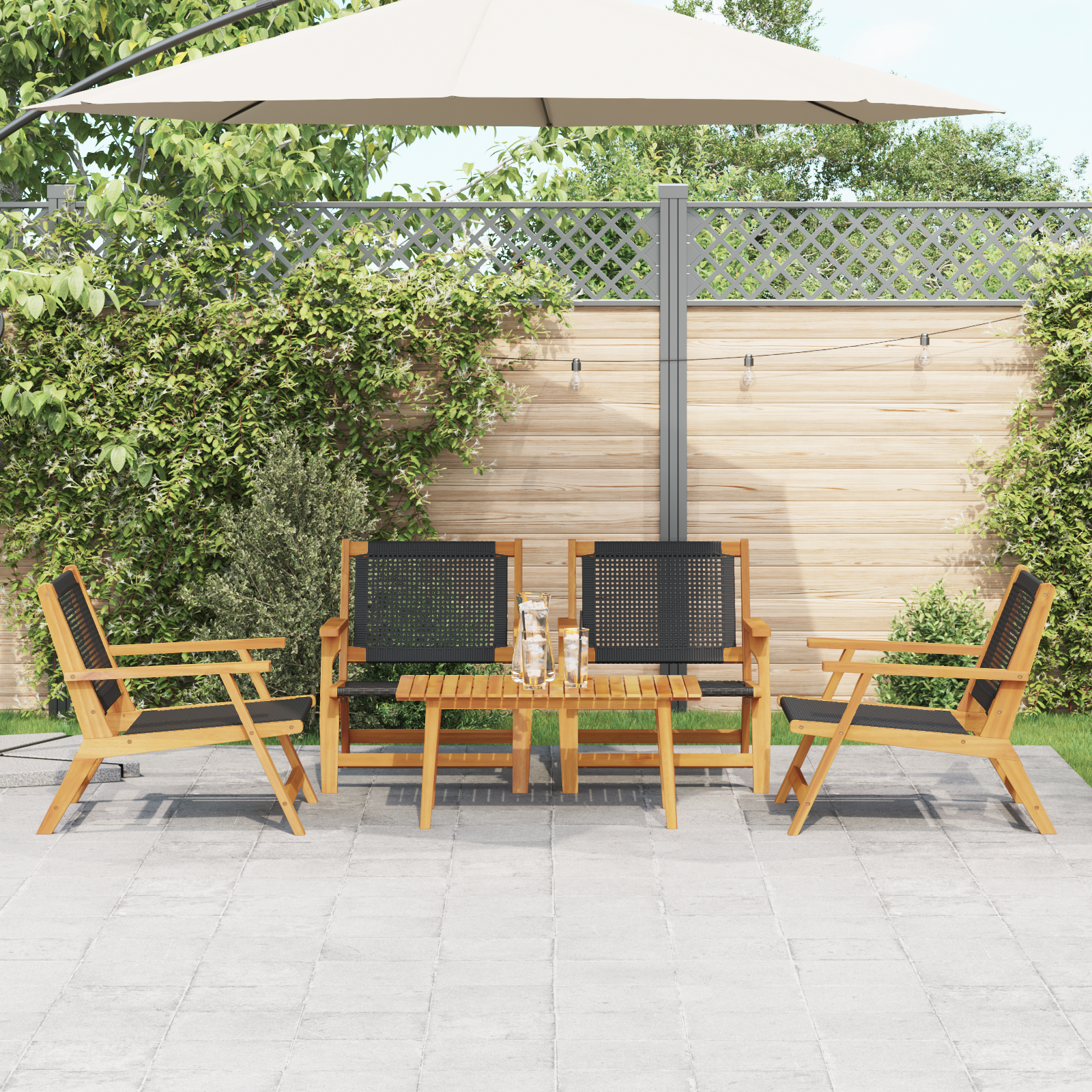 Garden Chairs with Table Set - 5 Pieces, Black Acacia Wood - Image 4