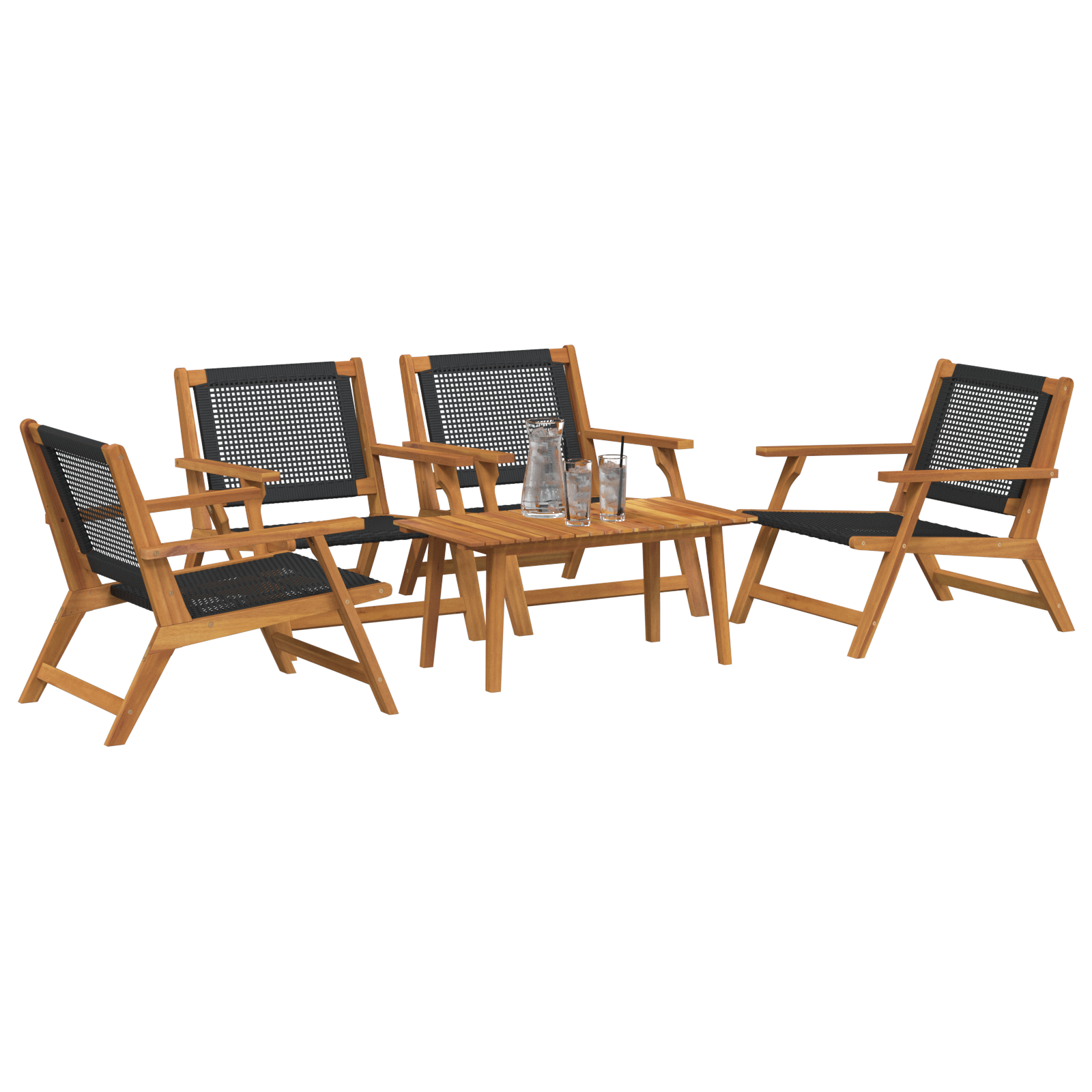 Garden Chairs with Table Set - 5 Pieces, Black Acacia Wood - Image 3
