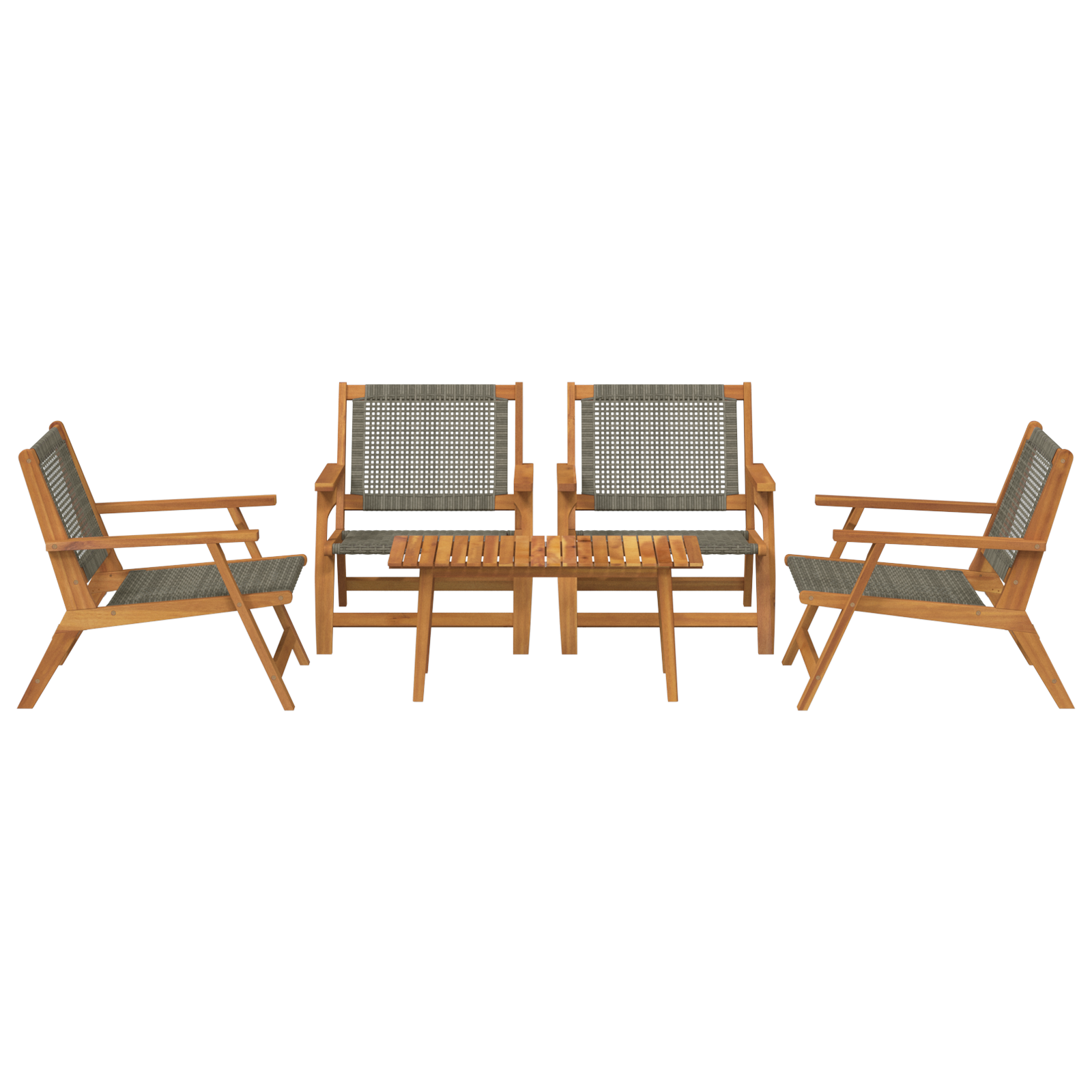 Градински столове с маса 5 бр. Сиви от масивна акациева дървесина - Image 5