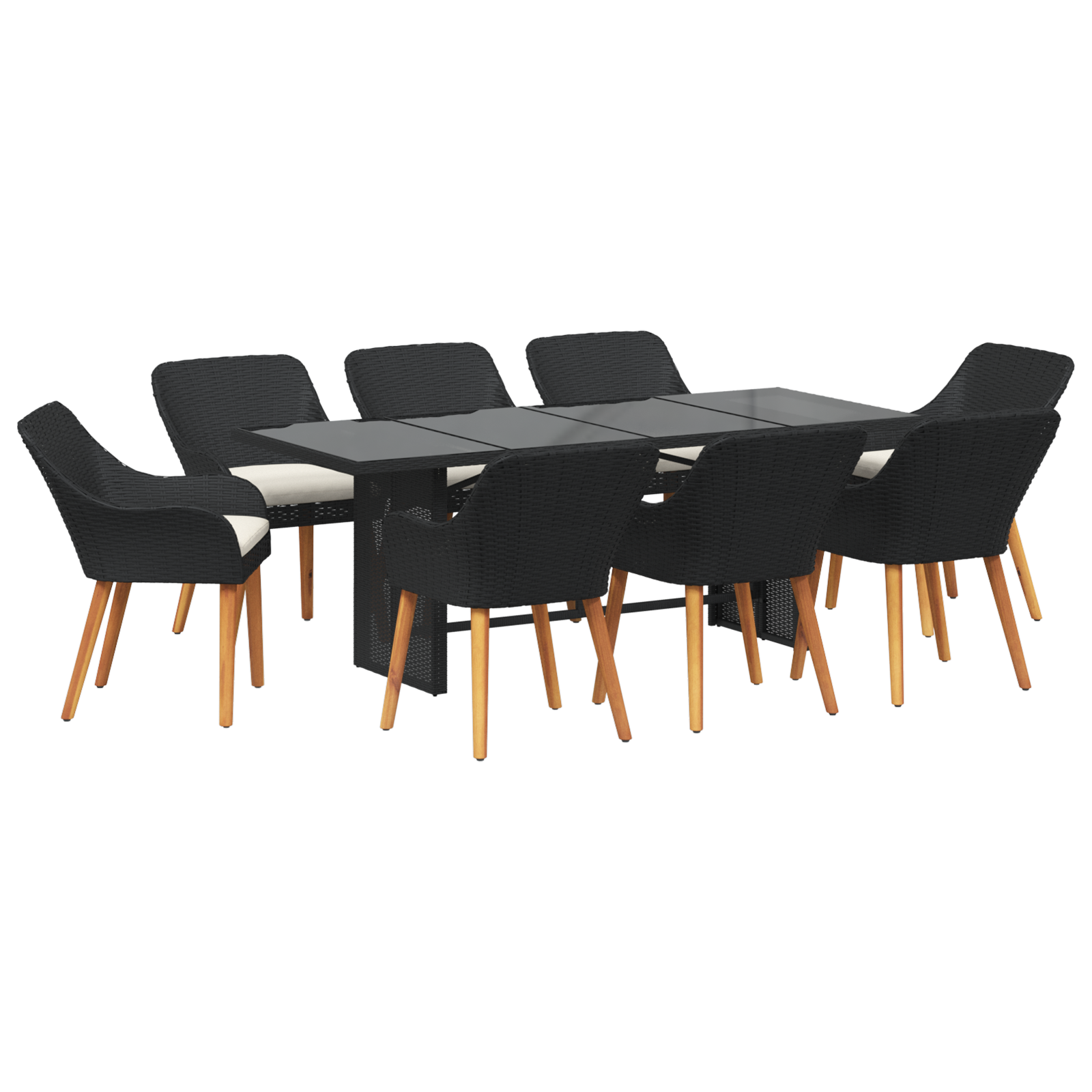 9 Piece Garden Dining Set Black Poly Rattan - Image 2