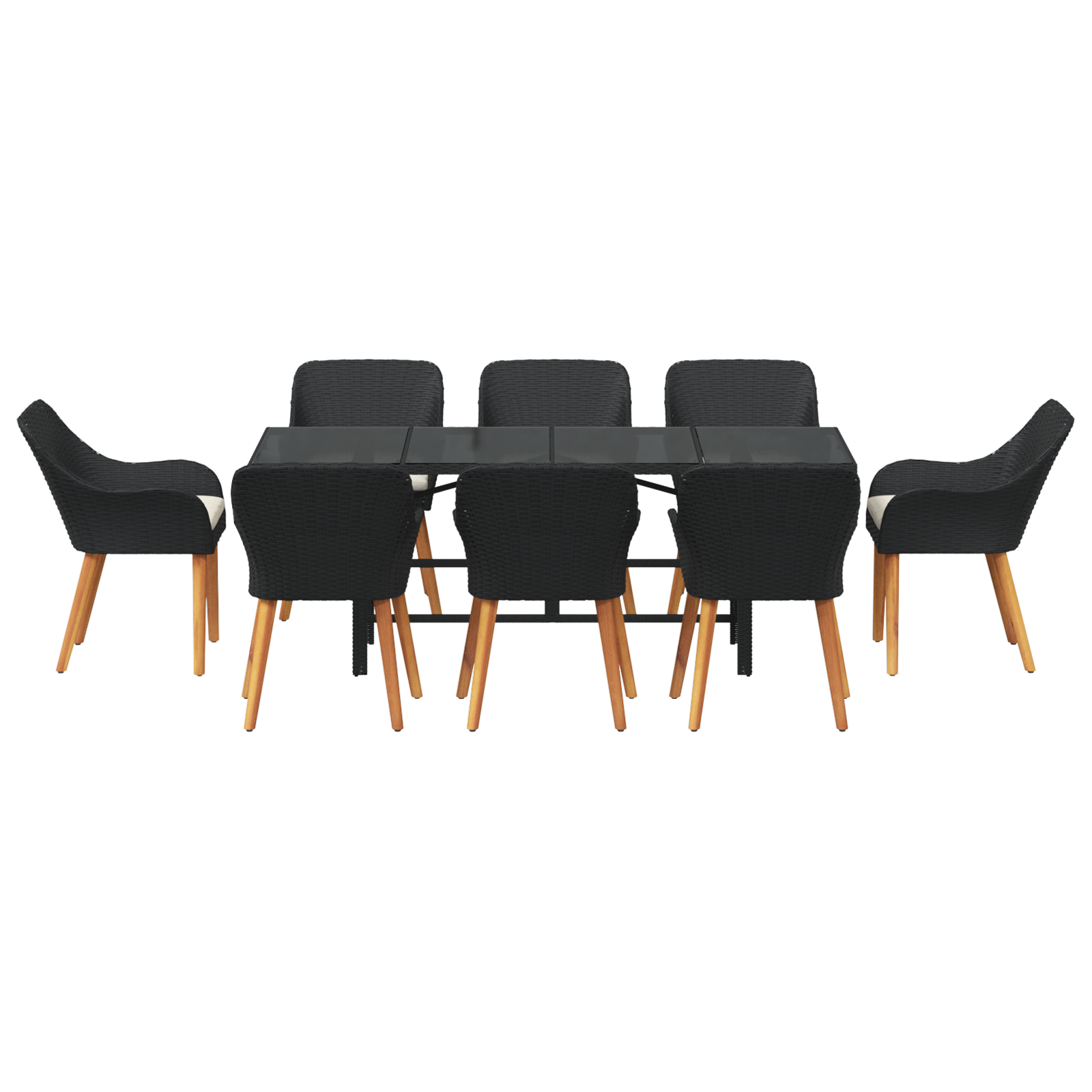 9 Piece Garden Dining Set Black Poly Rattan - Image 7