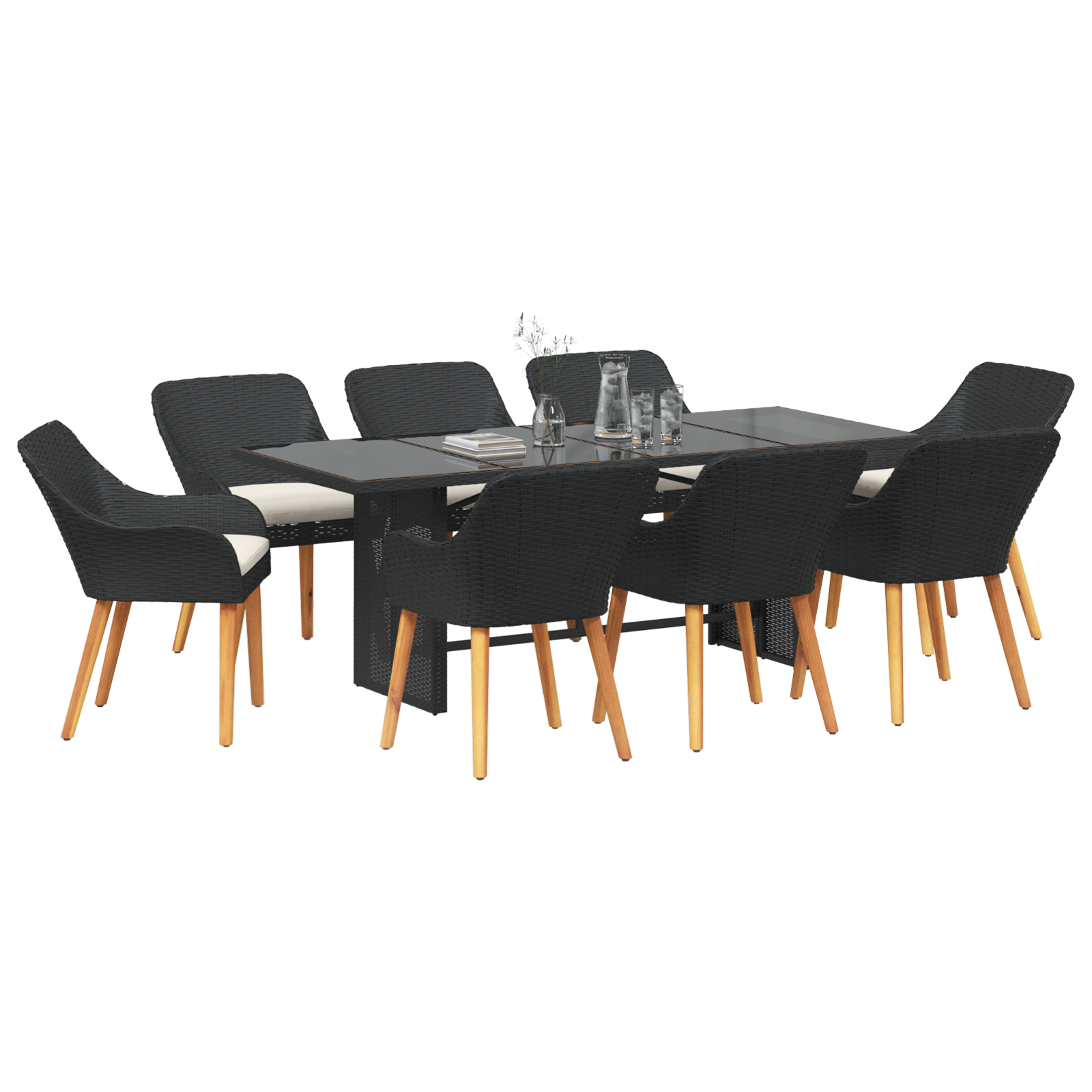 9 Piece Garden Dining Set Black Poly Rattan - Image 3