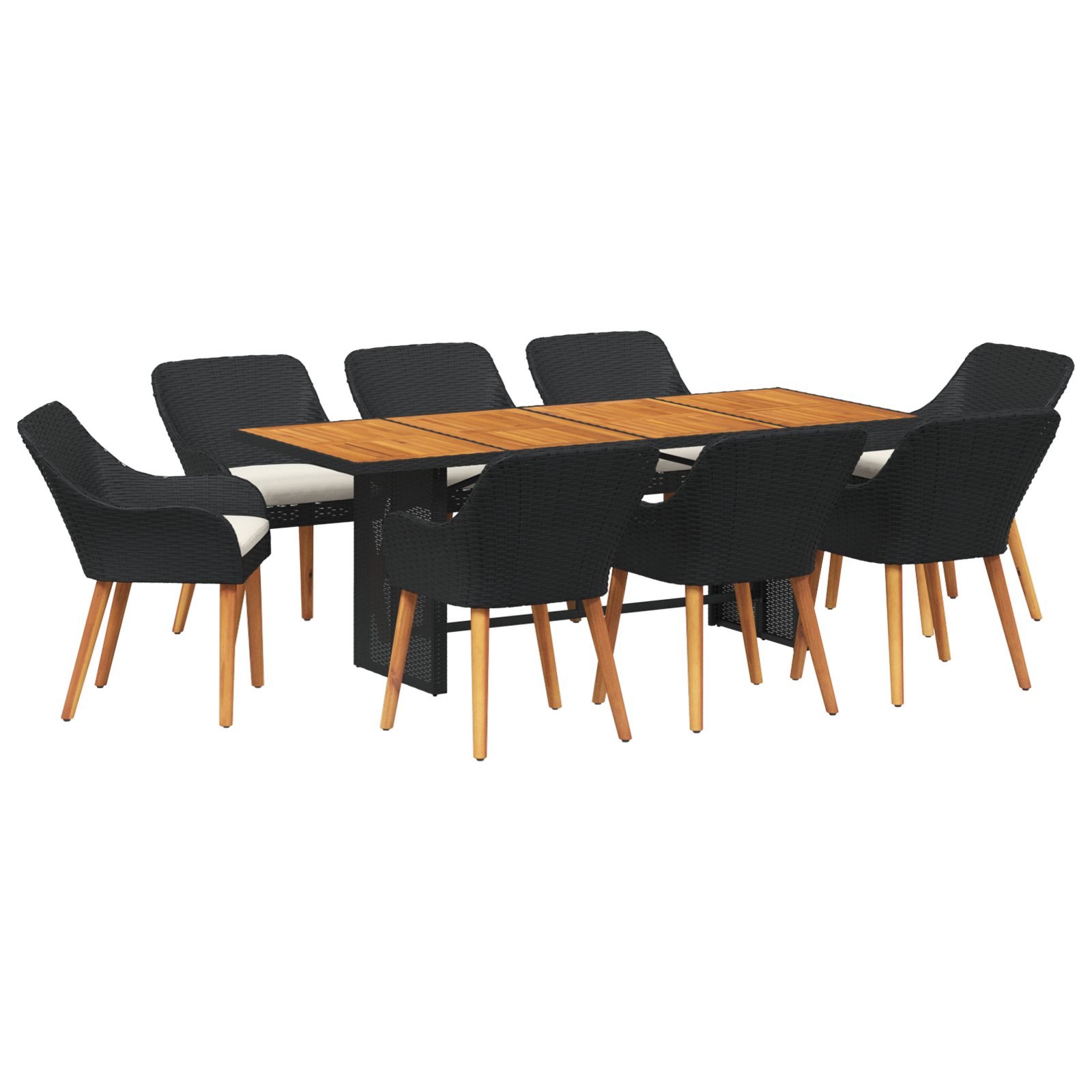 9 Piece Garden Dining Set Black Poly Rattan - Image 2