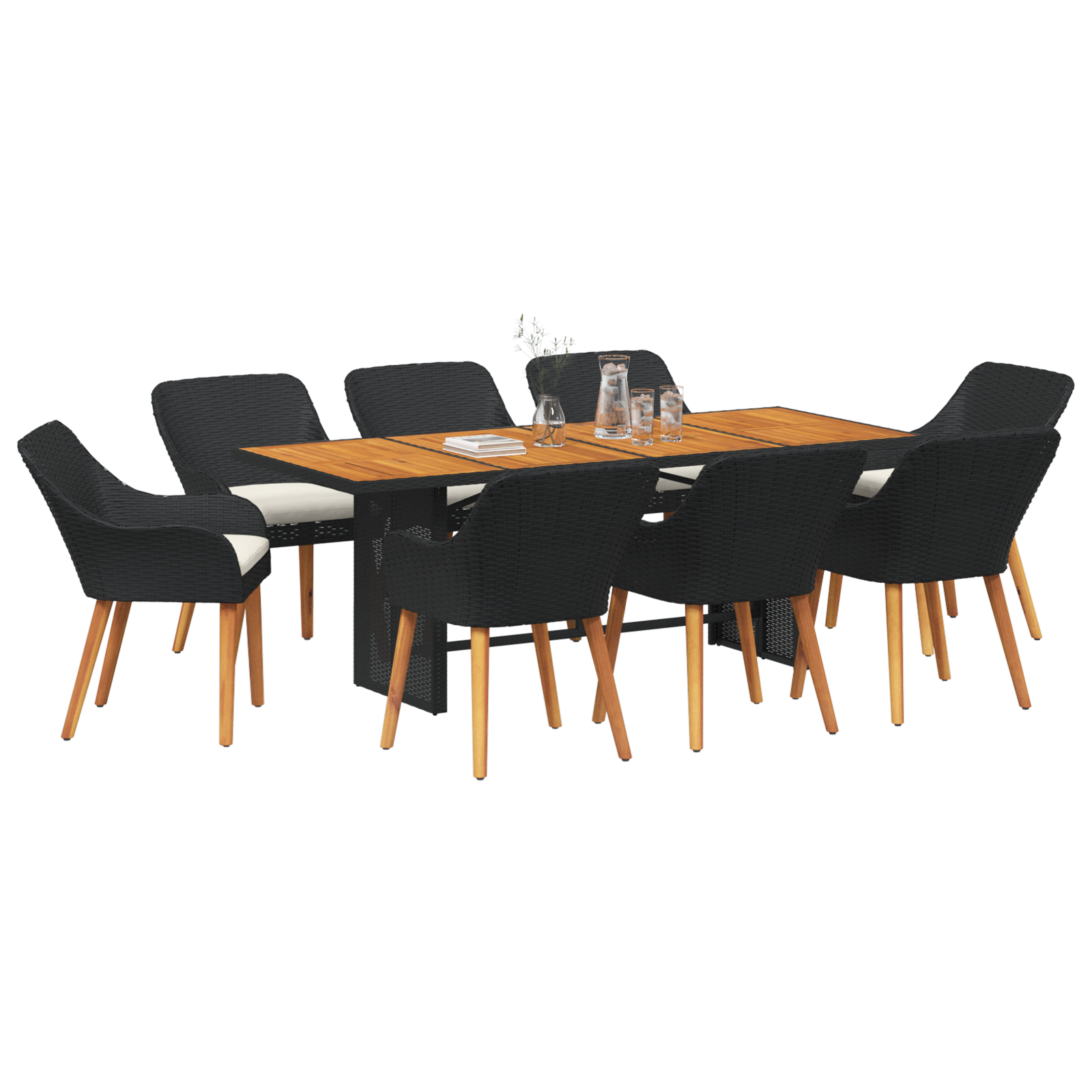 9 Piece Garden Dining Set Black Poly Rattan - Image 3