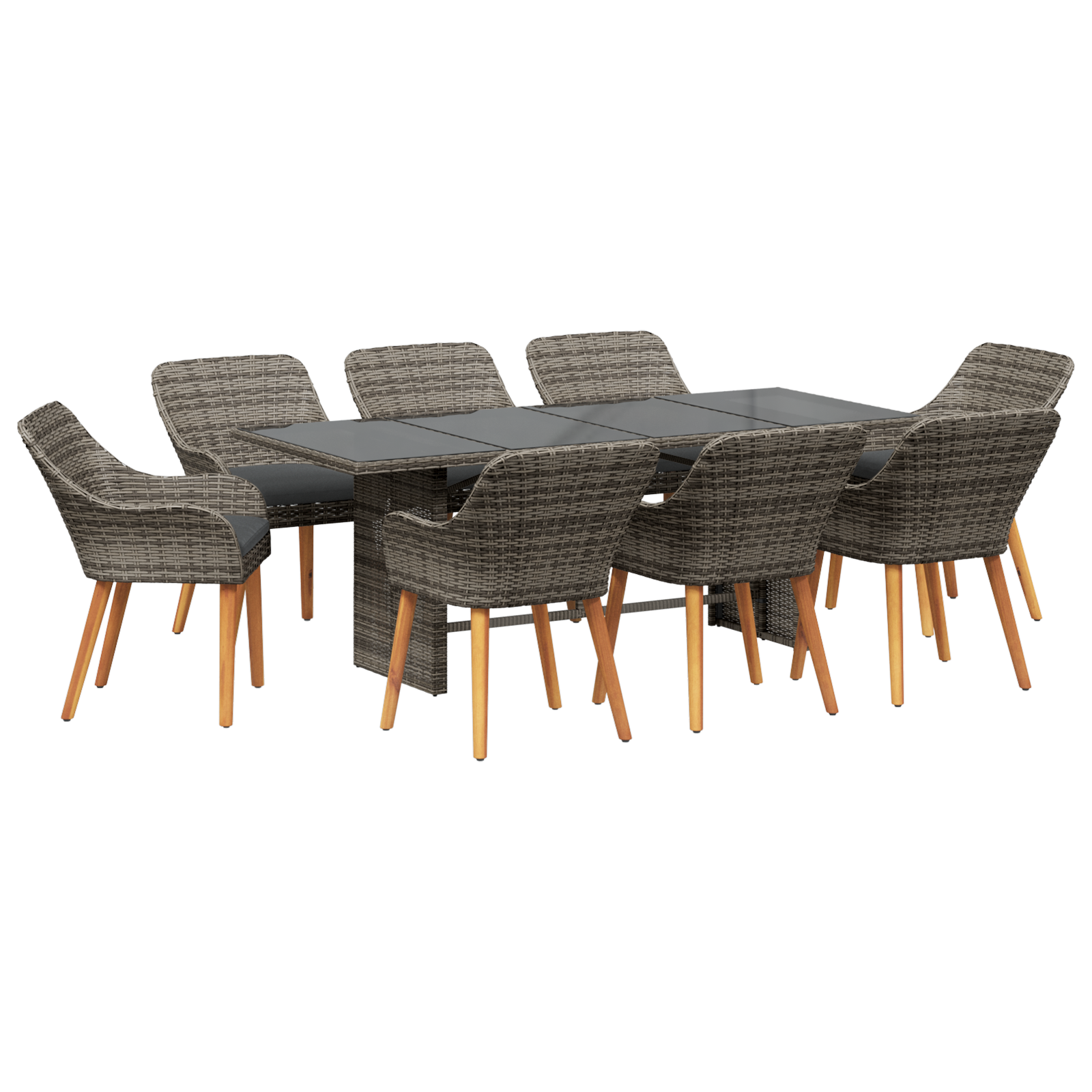 9 Piece Garden Dining Set Grey Poly Rattan - Image 2