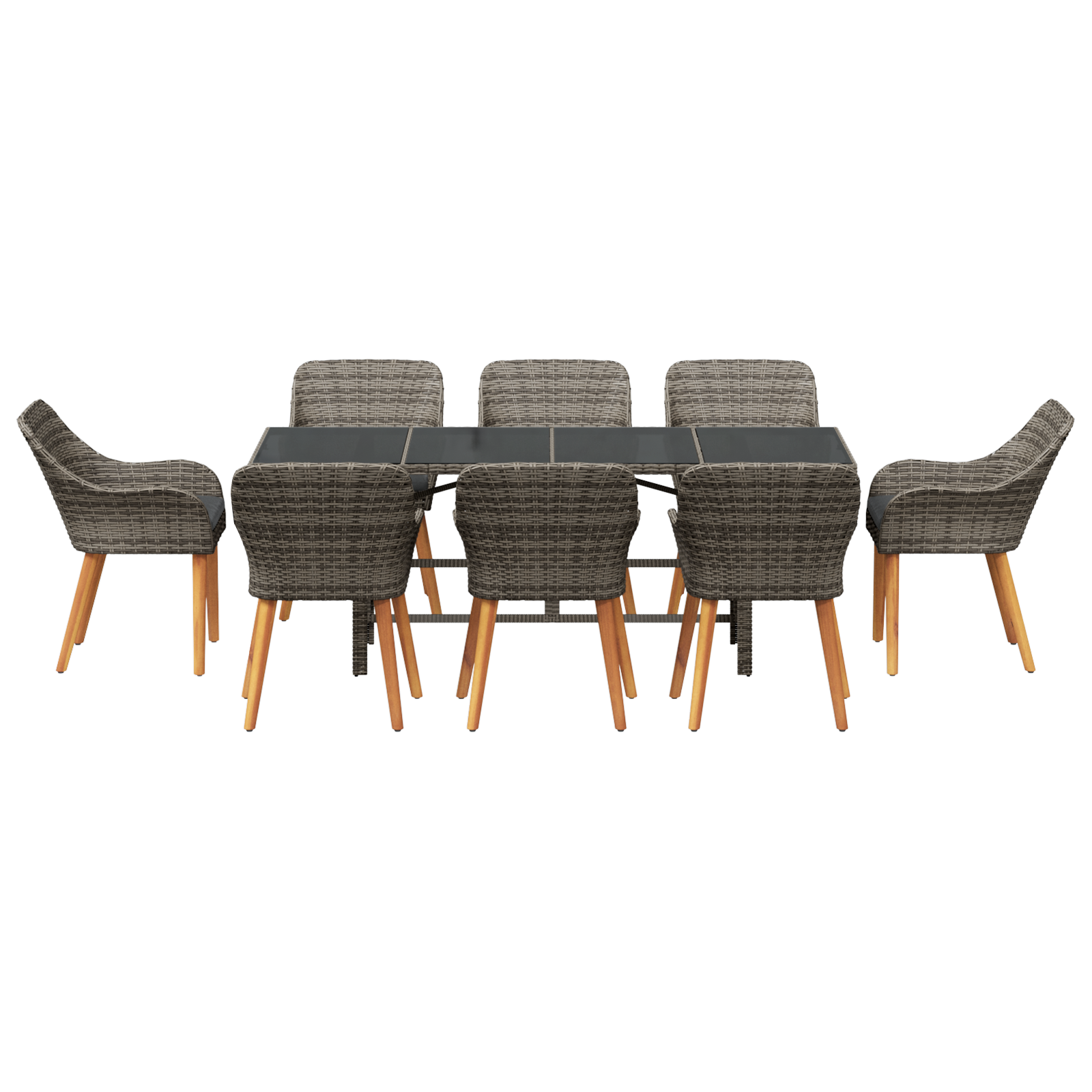 9 Piece Garden Dining Set Grey Poly Rattan - Image 7