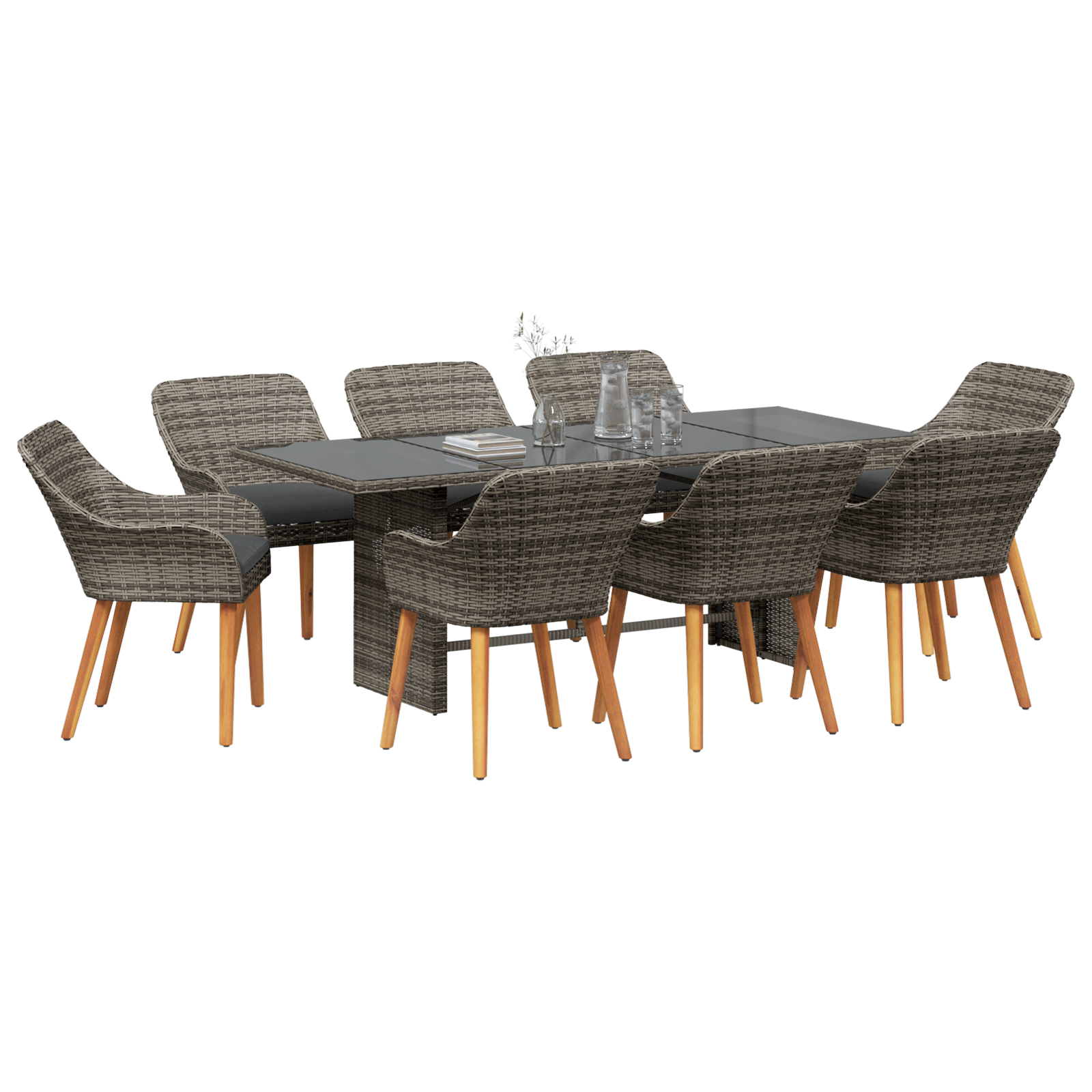 9 Piece Garden Dining Set Grey Poly Rattan - Image 3