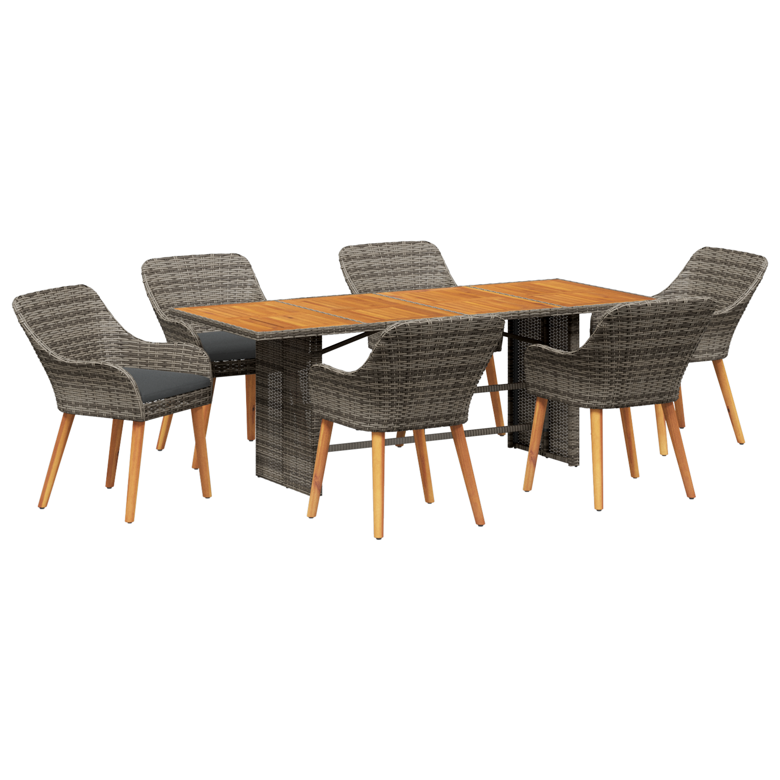 7 Piece Garden Dining Set Grey Poly Rattan - Image 2