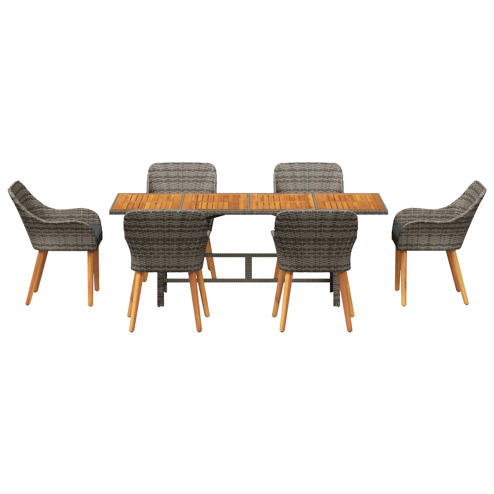 7 Piece Garden Dining Set Grey Poly Rattan - Image 7
