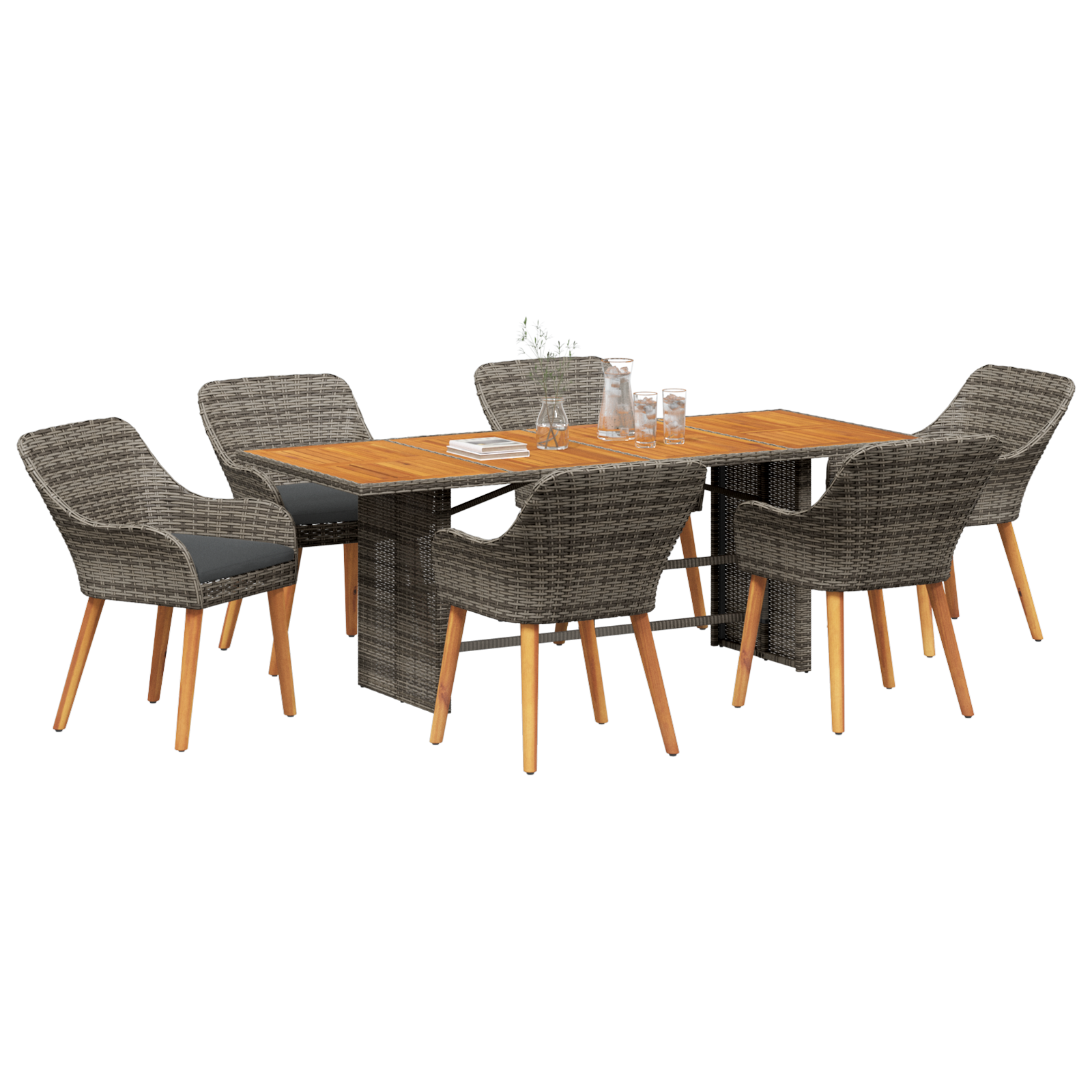7 Piece Garden Dining Set Grey Poly Rattan - Image 3
