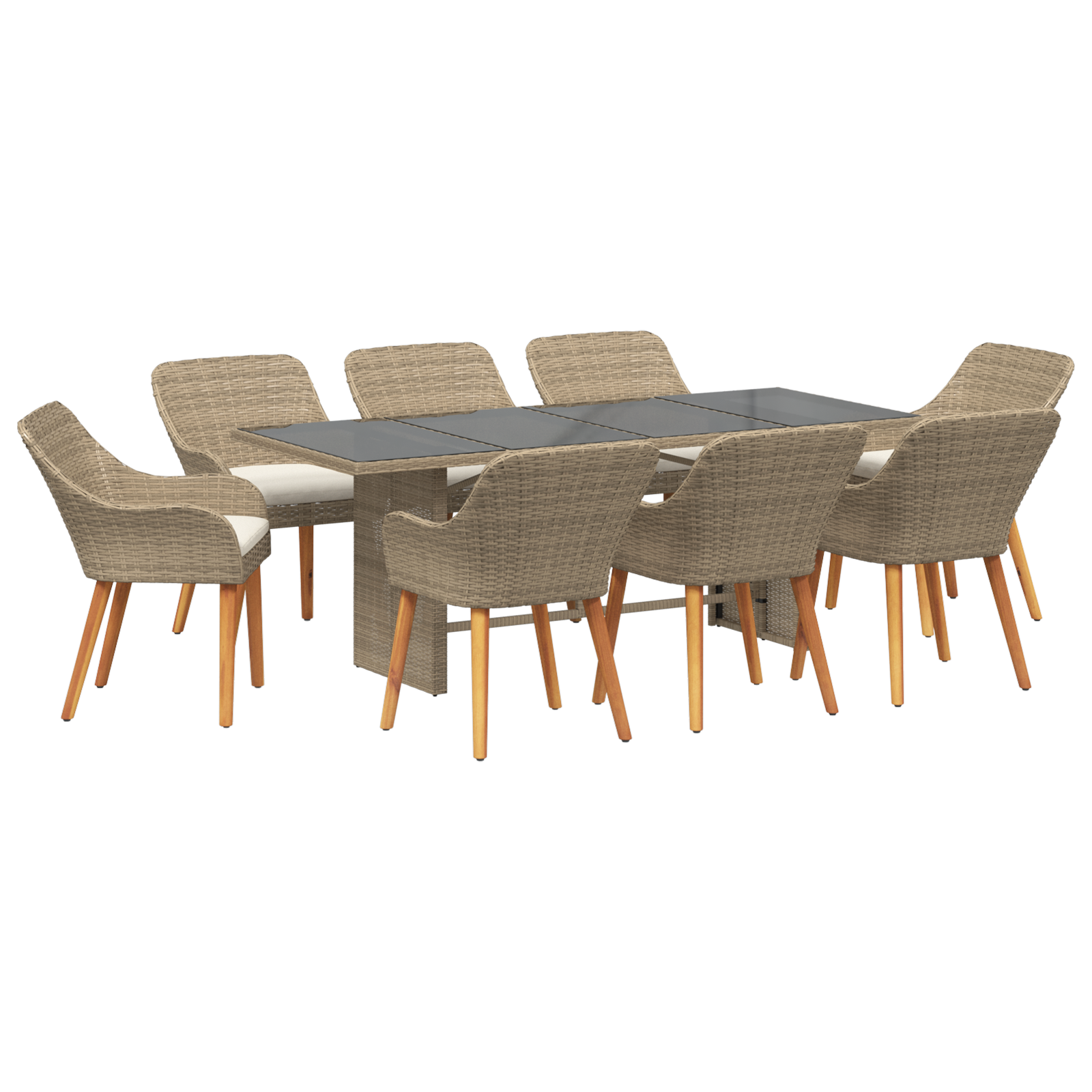 9 Piece Garden Dining Set Beige Poly Rattan - Image 2
