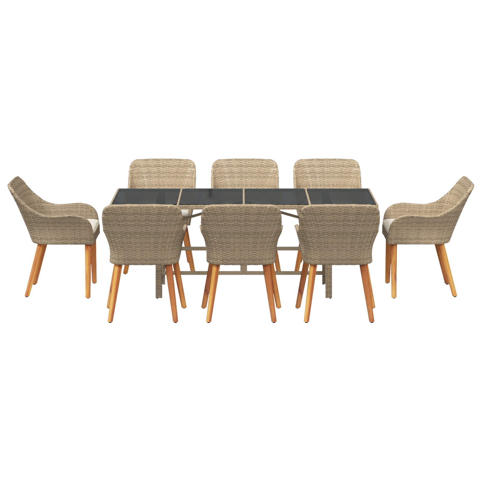9 Piece Garden Dining Set Beige Poly Rattan - Image 7