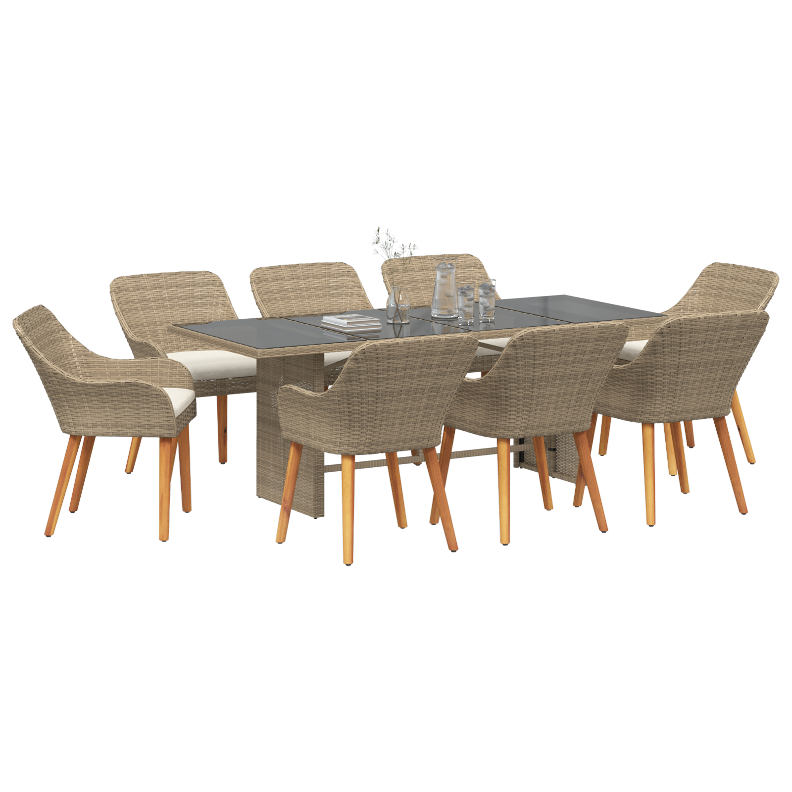9 Piece Garden Dining Set Beige Poly Rattan - Image 3