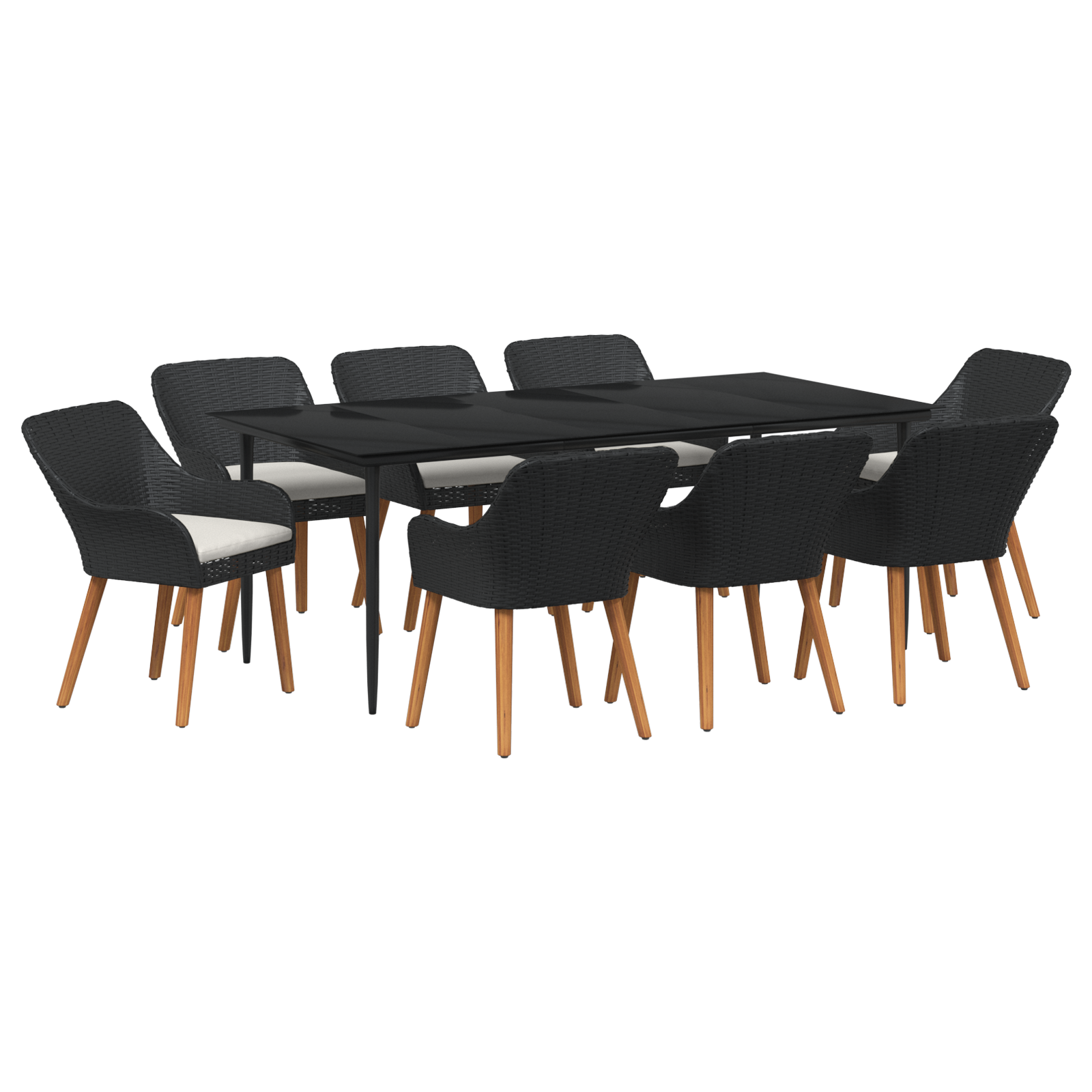 9 Piece Garden Dining Set Black Poly Rattan - Image 2