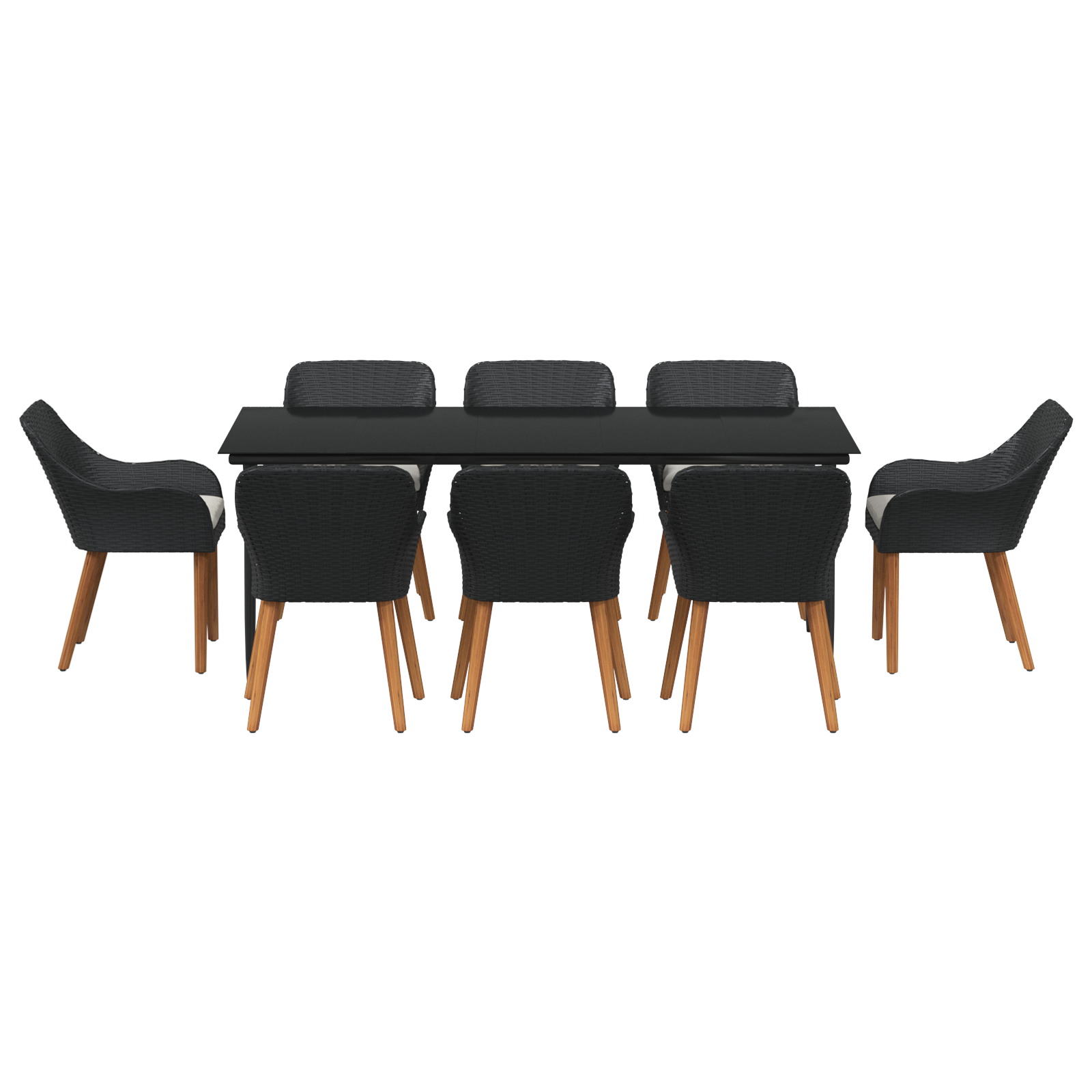 9 Piece Garden Dining Set Black Poly Rattan - Image 8