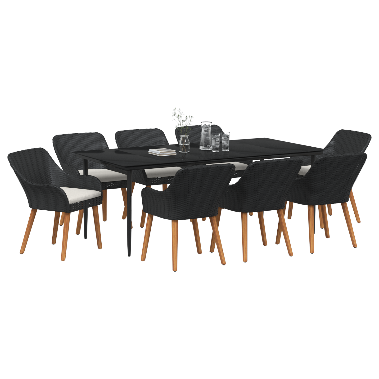 9 Piece Garden Dining Set Black Poly Rattan - Image 3