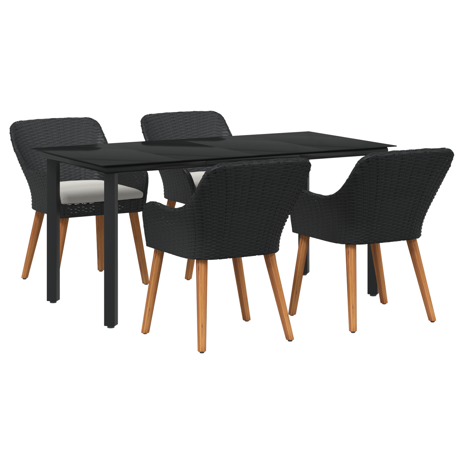 5 Piece Garden Dining Set Black Poly Rattan - Image 2