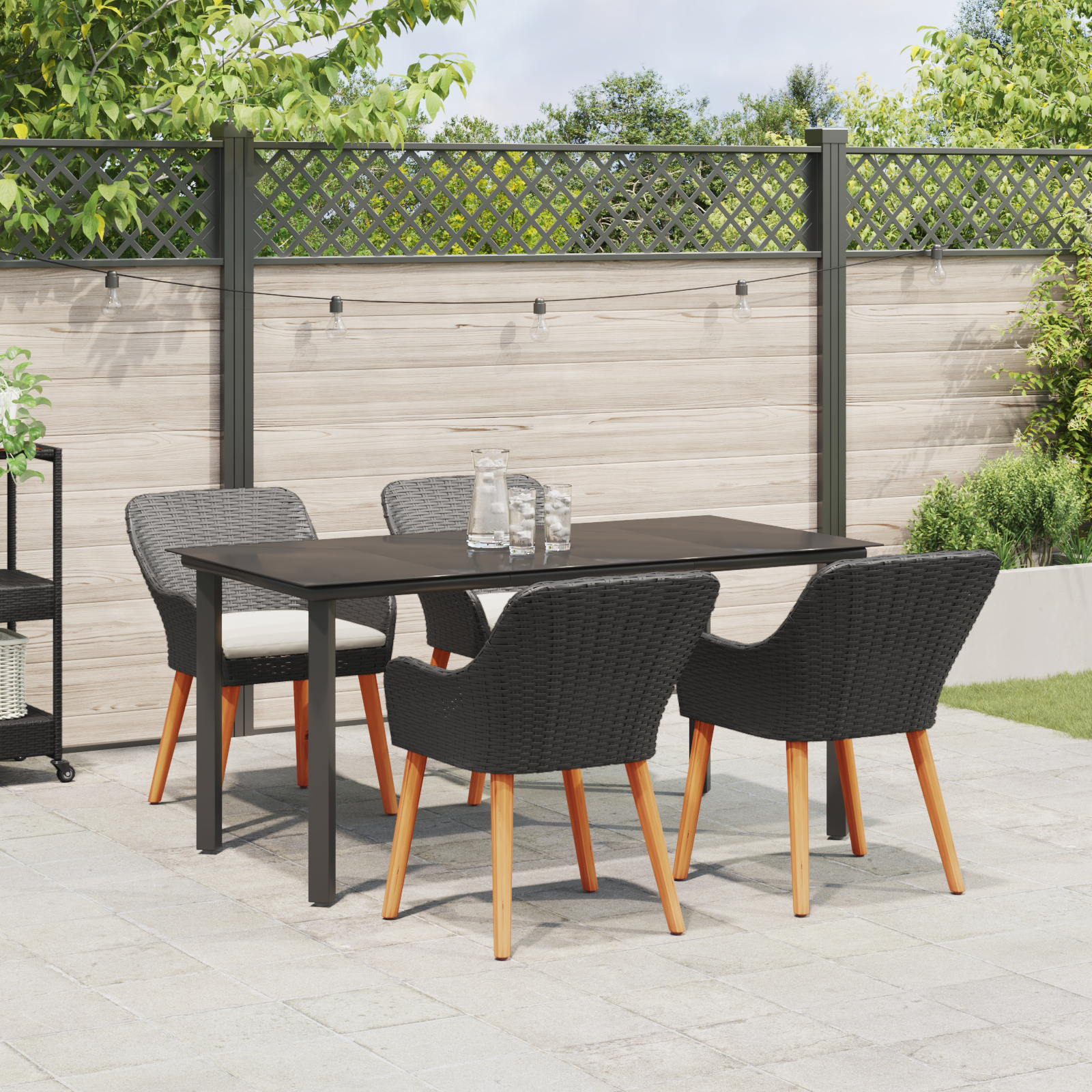 5 Piece Garden Dining Set Black Poly Rattan - Image 4